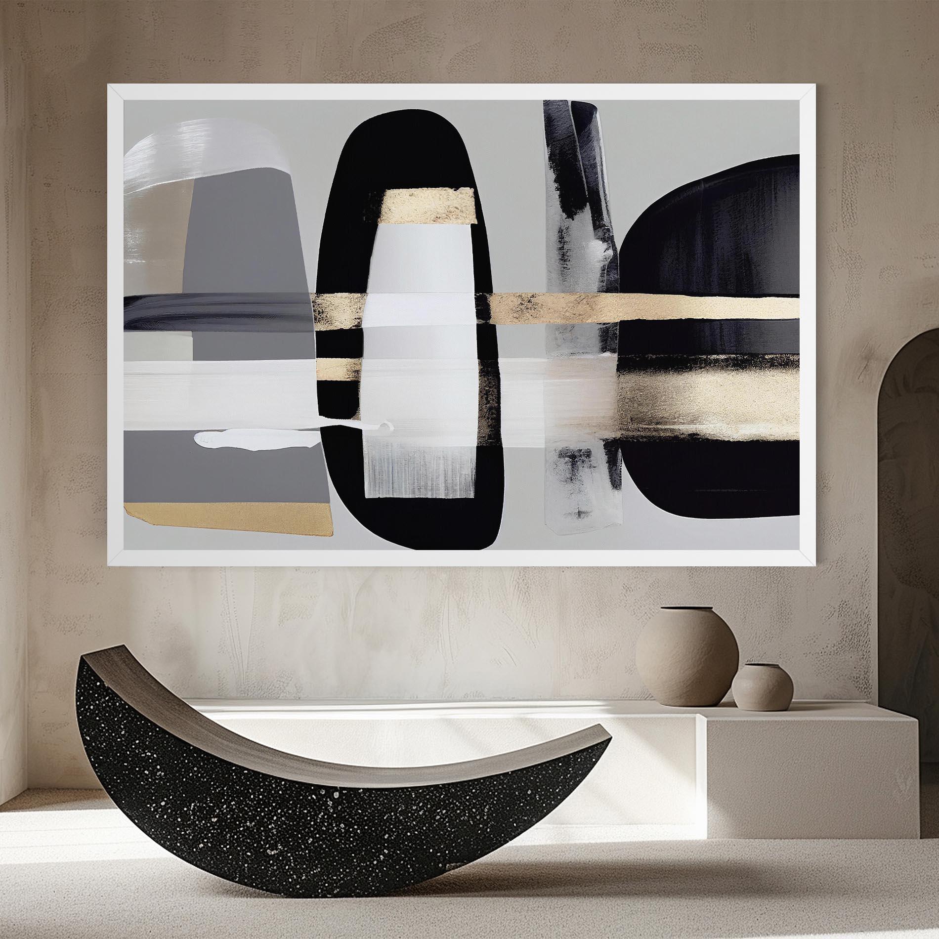 Leinwandbild Abstract Gold Painting With Black mockup 8