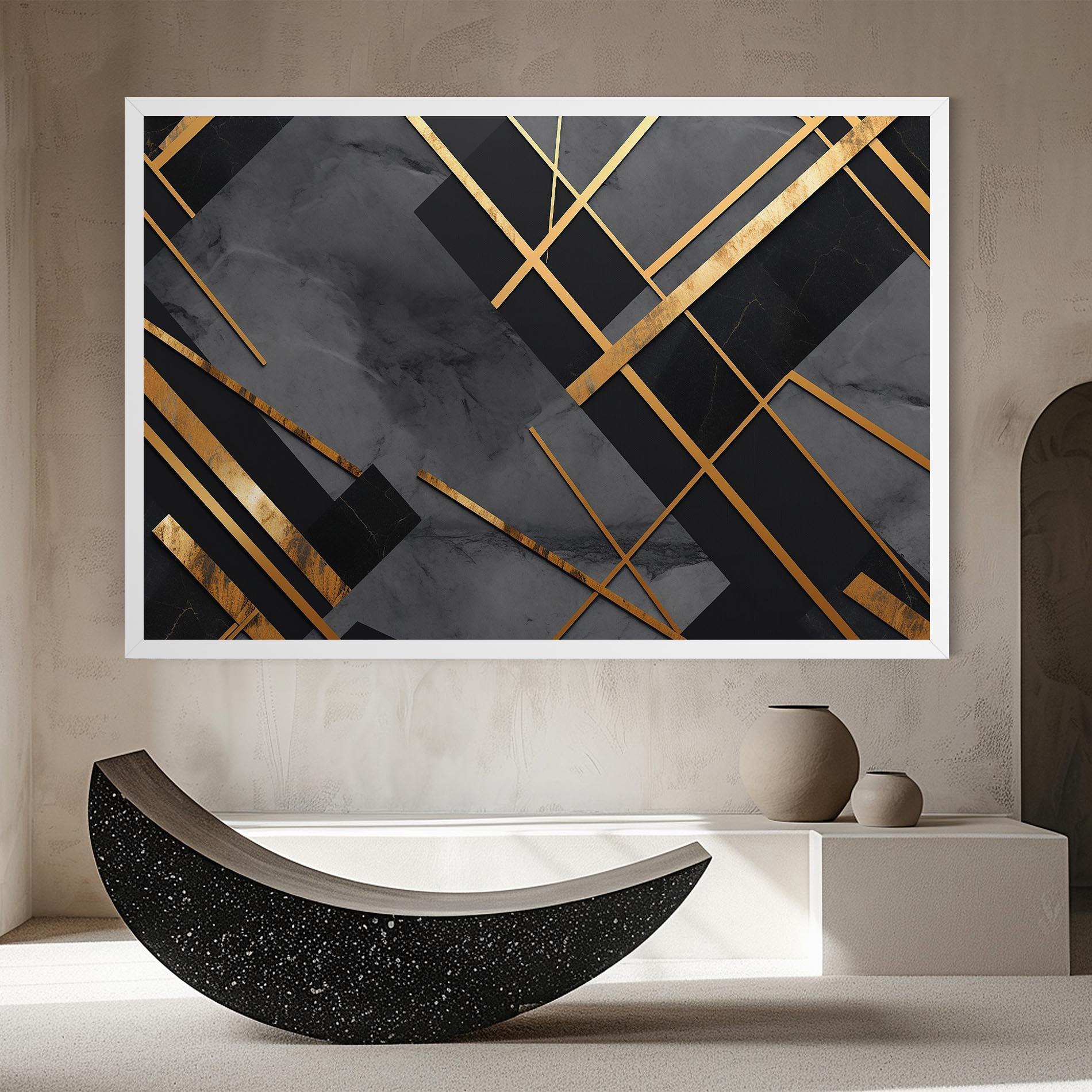 Leinwandbild Grey Painting With Gold Lines mockup 8