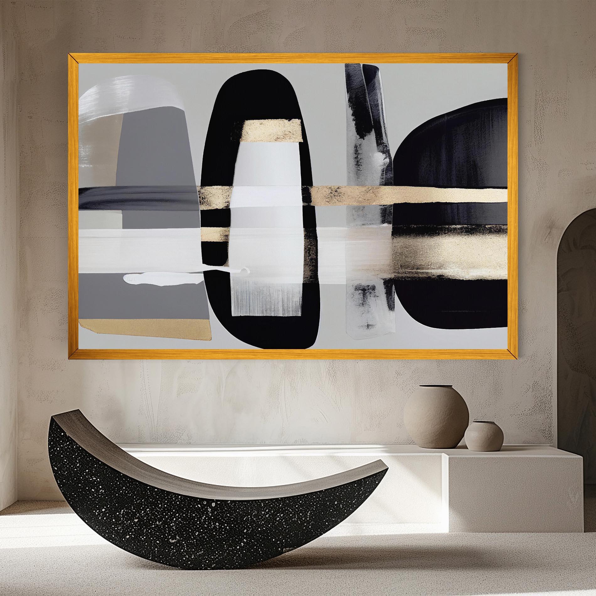 Leinwandbild Abstract Gold Painting With Black mockup 8