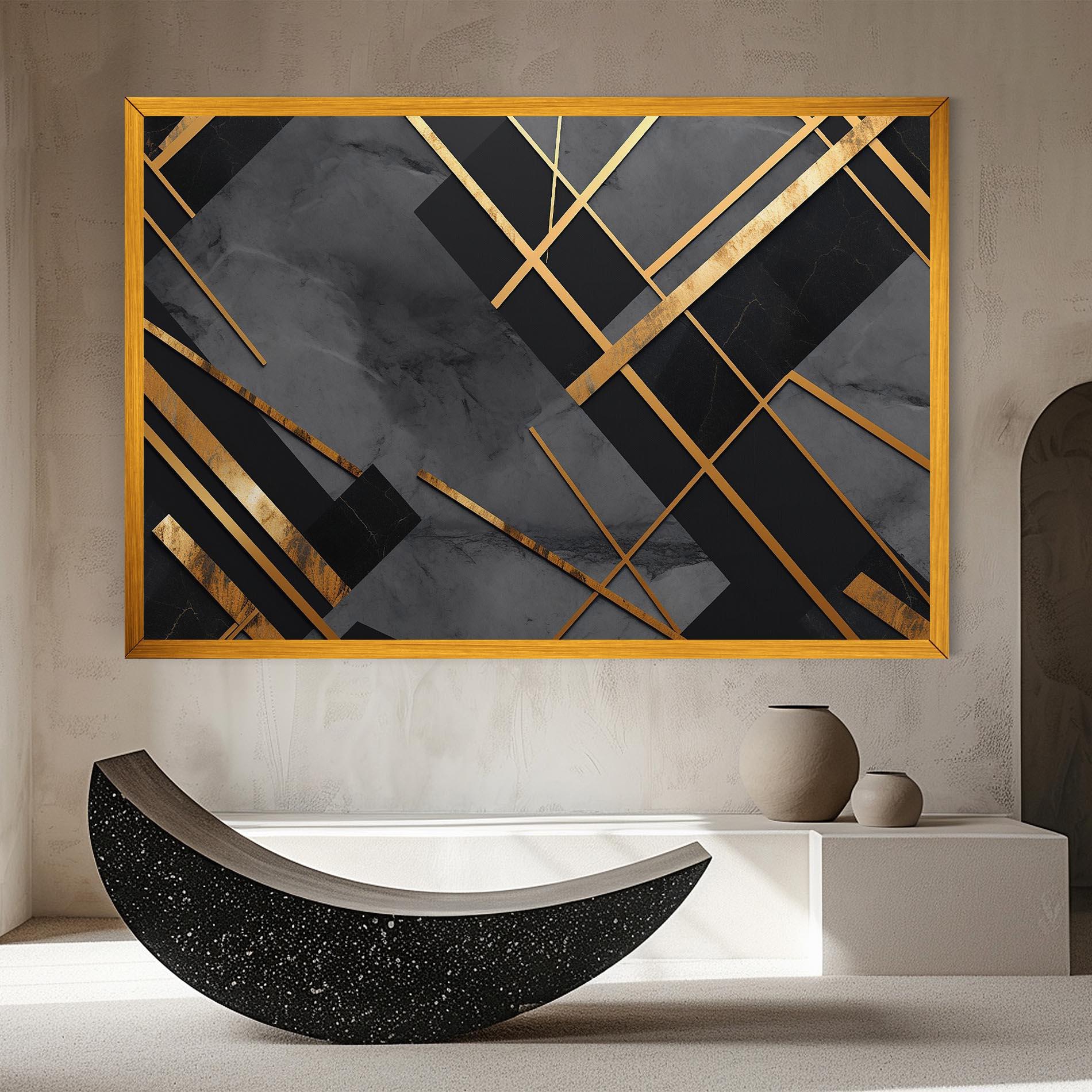 Leinwandbild Grey Painting With Gold Lines mockup 8