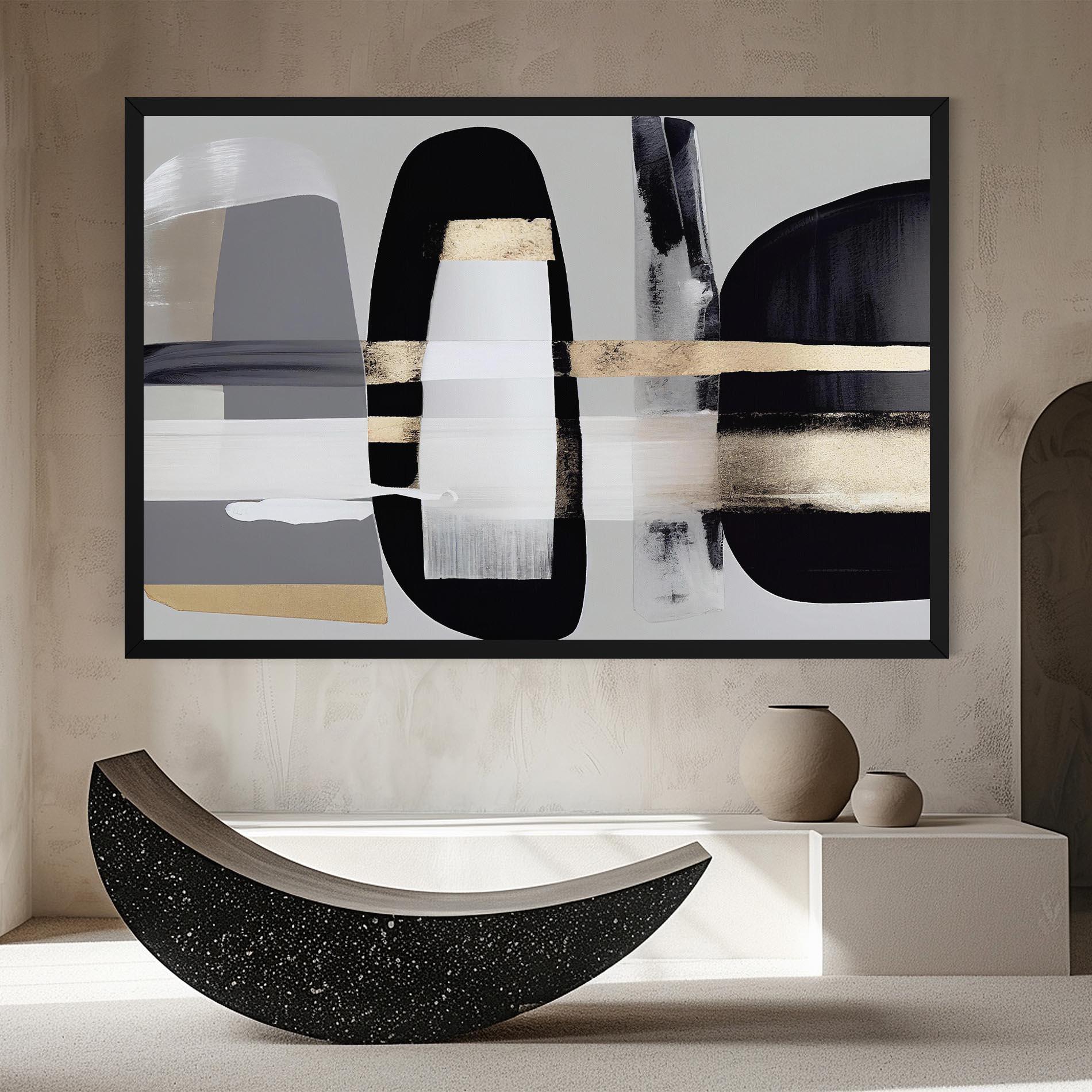 Leinwandbild Abstract Gold Painting With Black mockup 8
