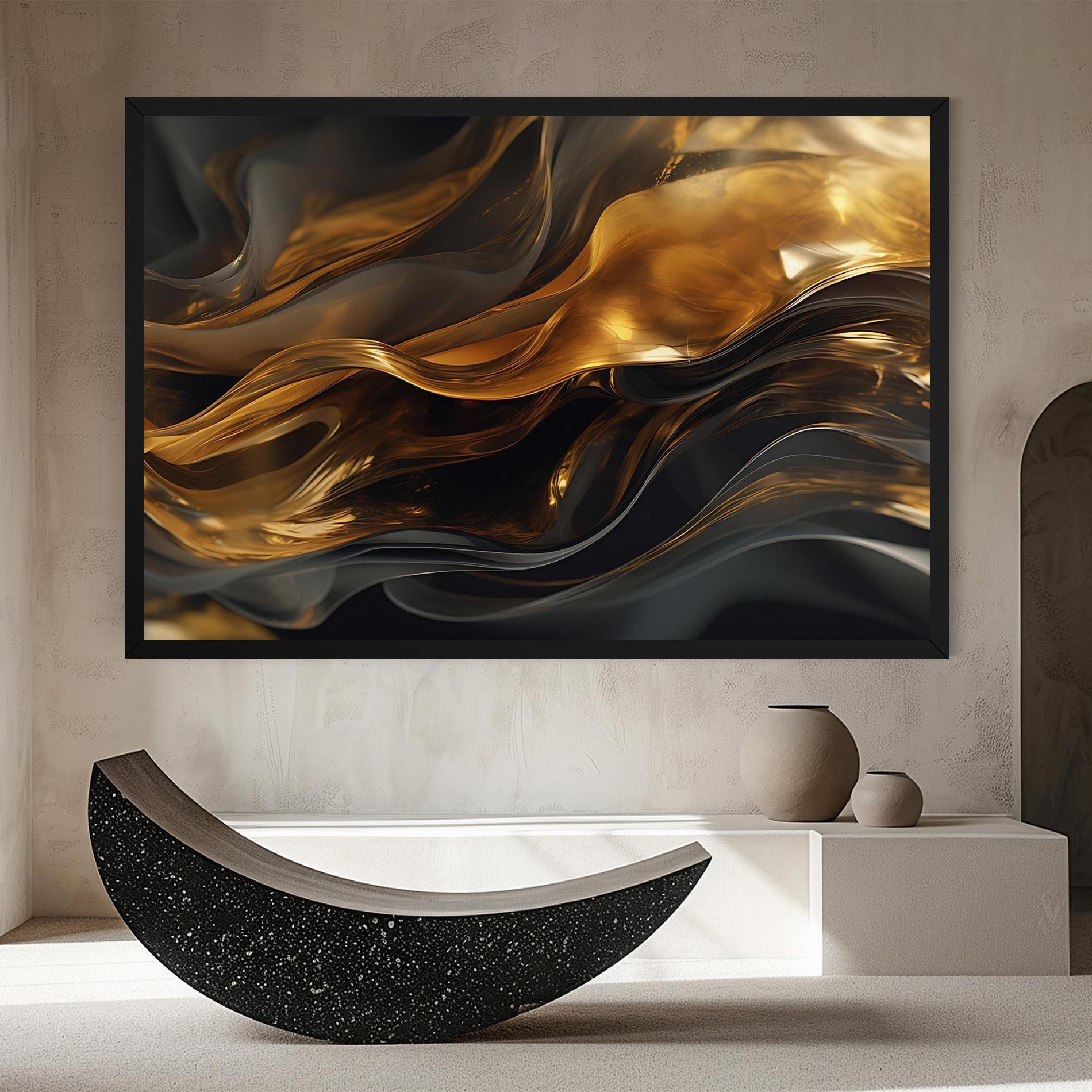 Leinwandbild Gold With Black Wave mockup 8