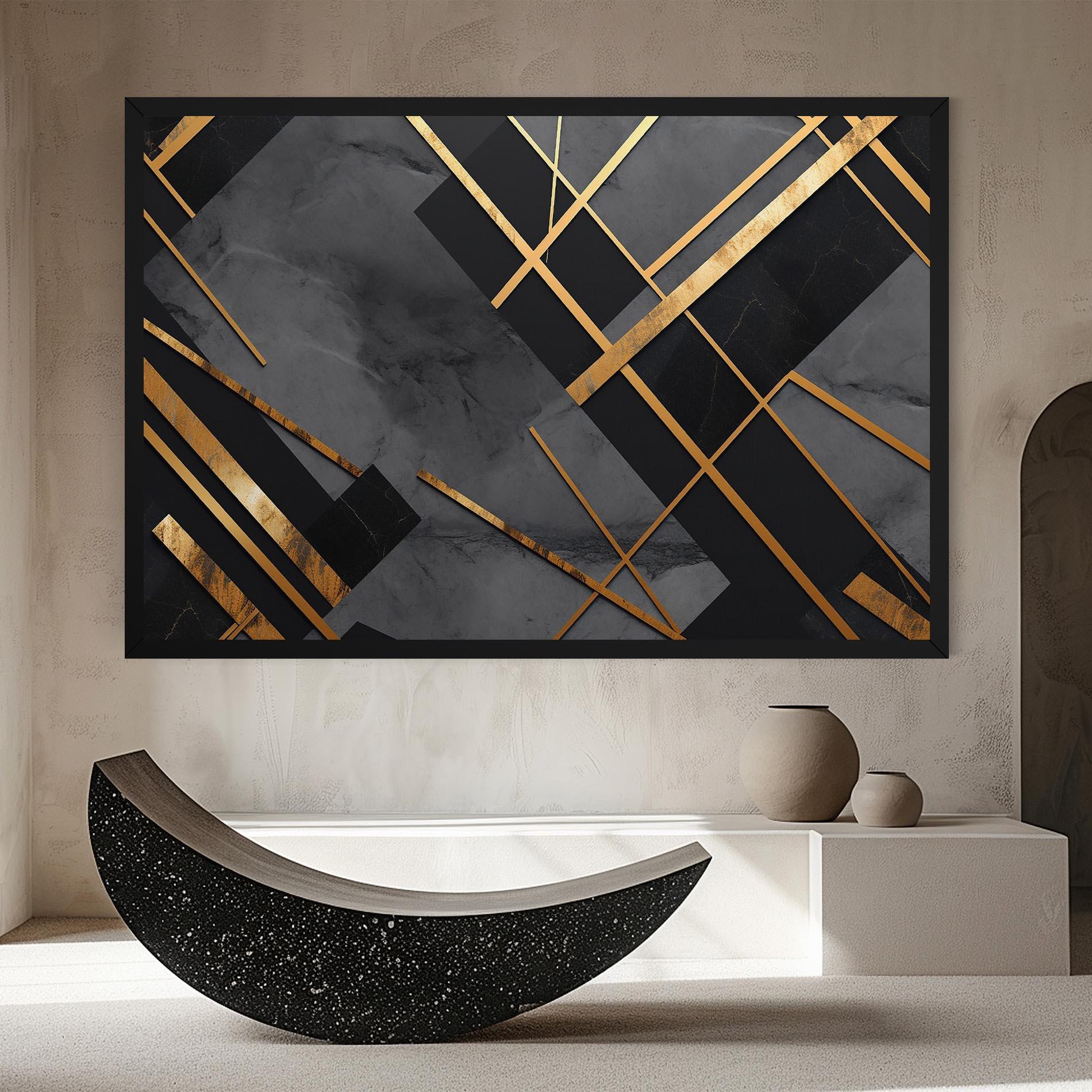 Leinwandbild Grey Painting With Gold Lines mockup 8