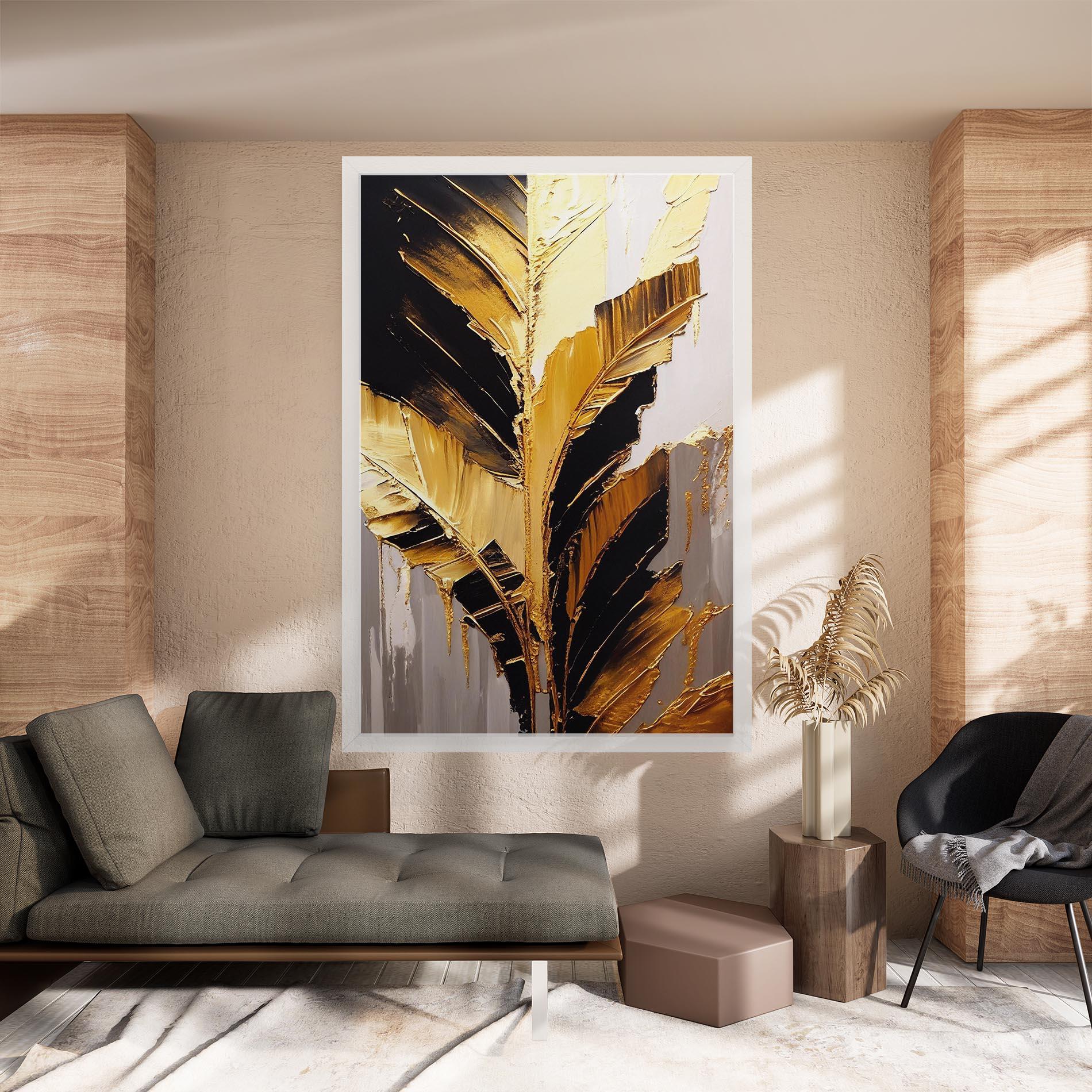 Leinwandbild Balck With Gold Leafs mockup 8