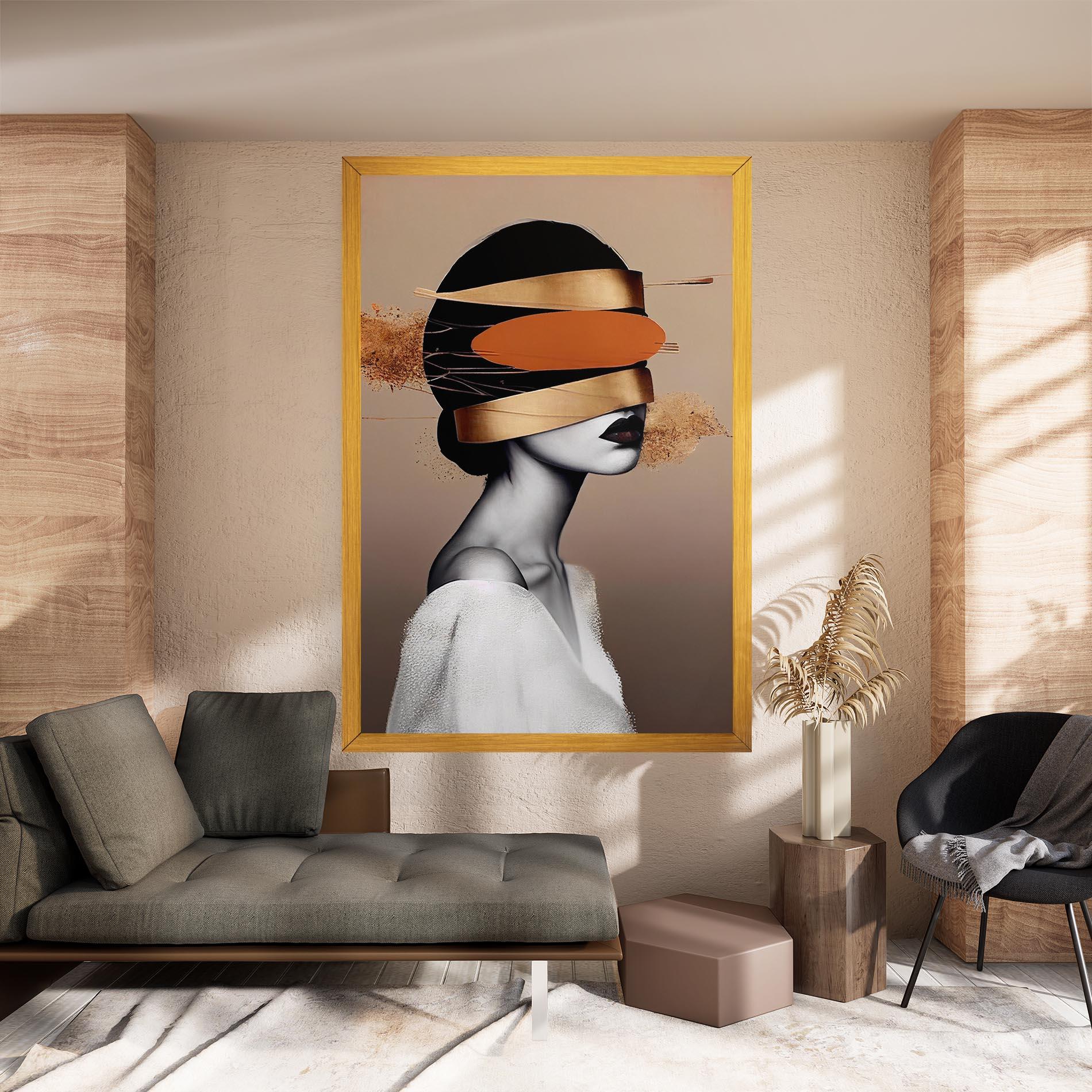 Leinwandbild Woman With Gold Lines mockup 8