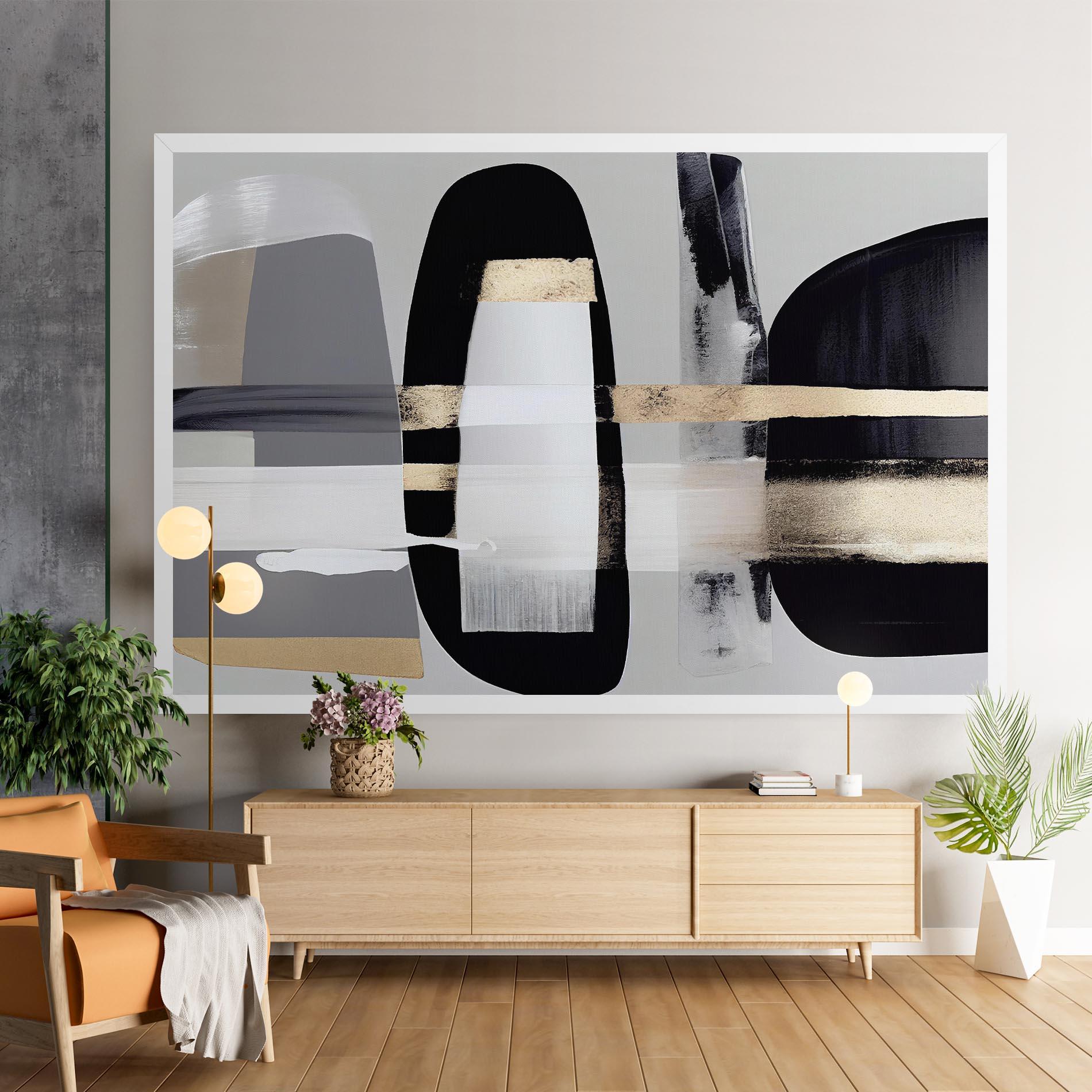 Leinwandbild Abstract Gold Painting With Black mockup 9