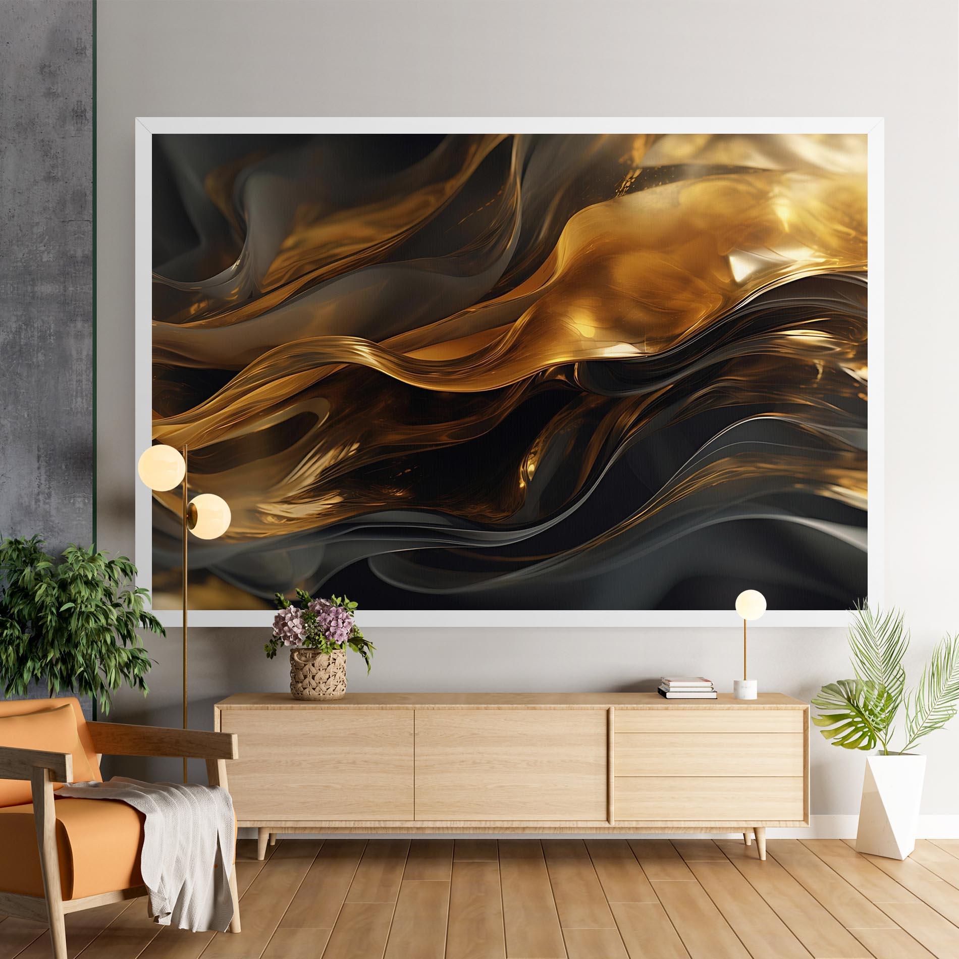 Leinwandbild Gold With Black Wave mockup 9