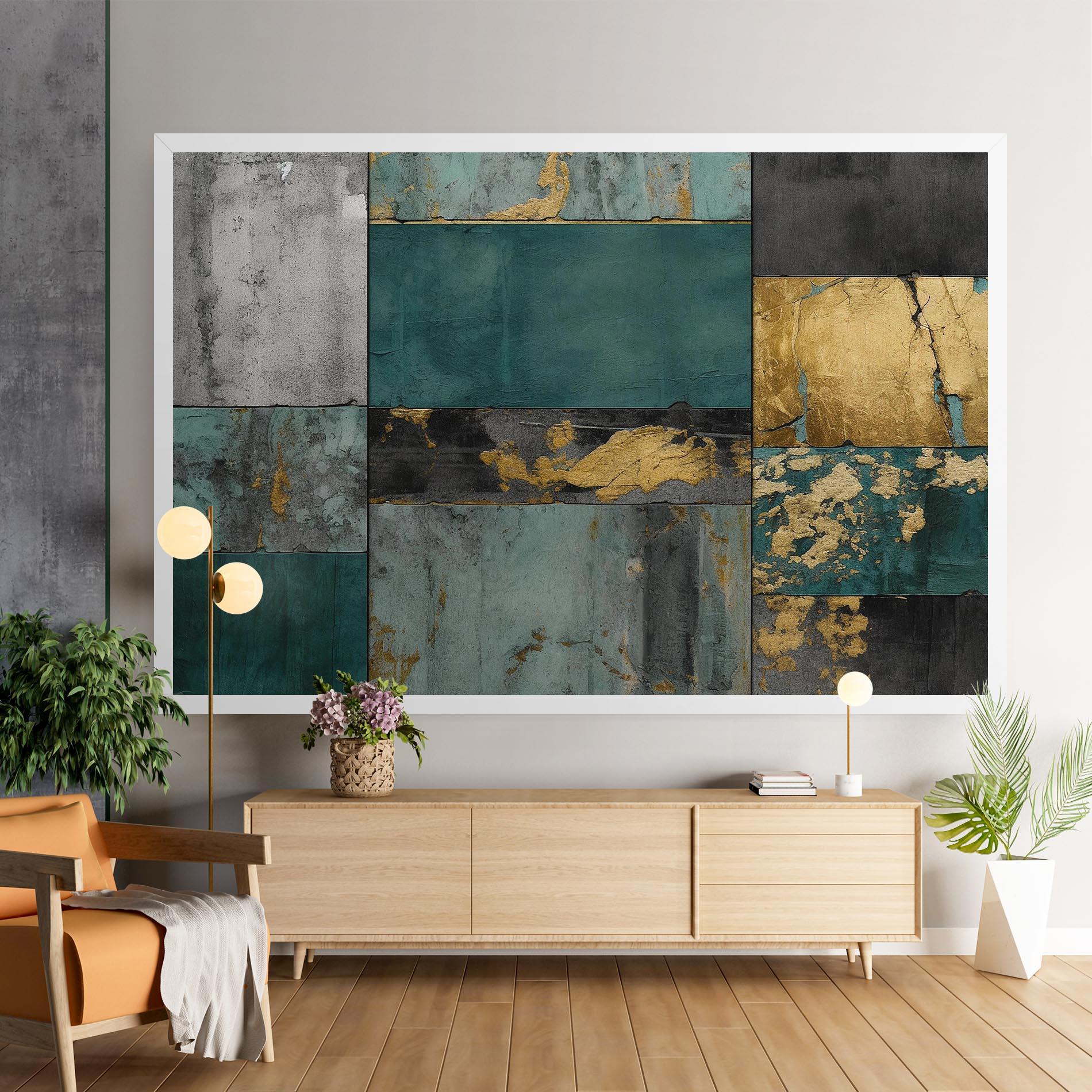 Leinwandbild Golden Green Painting mockup 9