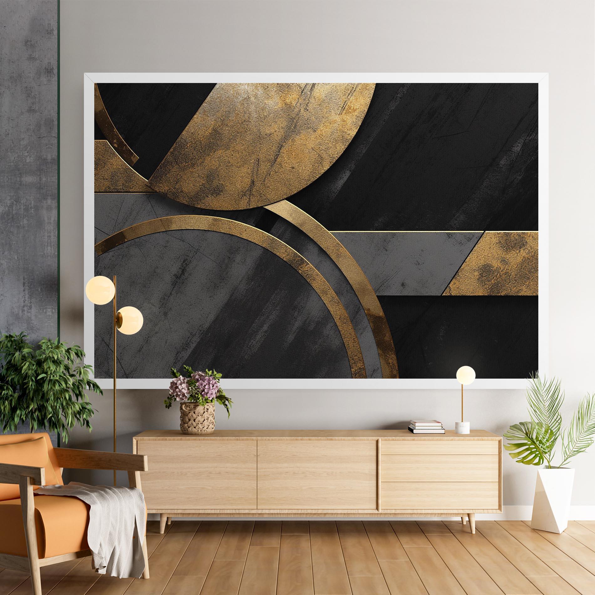 Leinwandbild Grey With Gold Painting mockup 9
