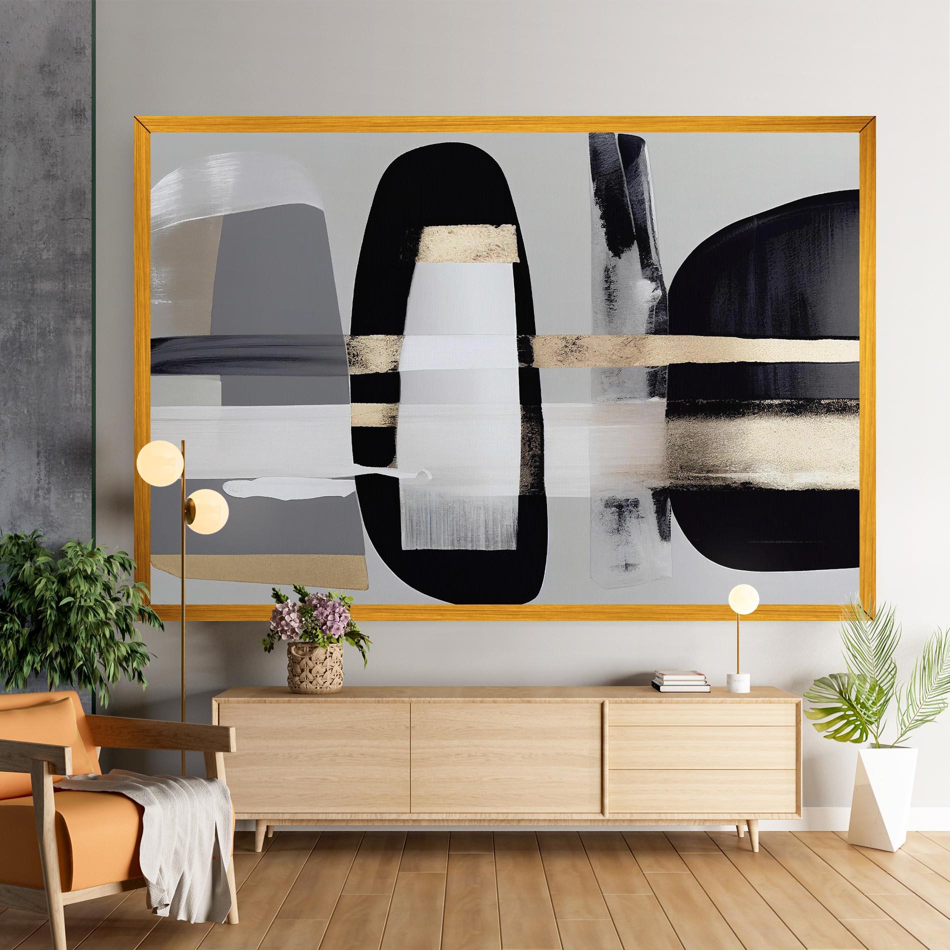 Leinwandbild Abstract Gold Painting With Black mockup 9