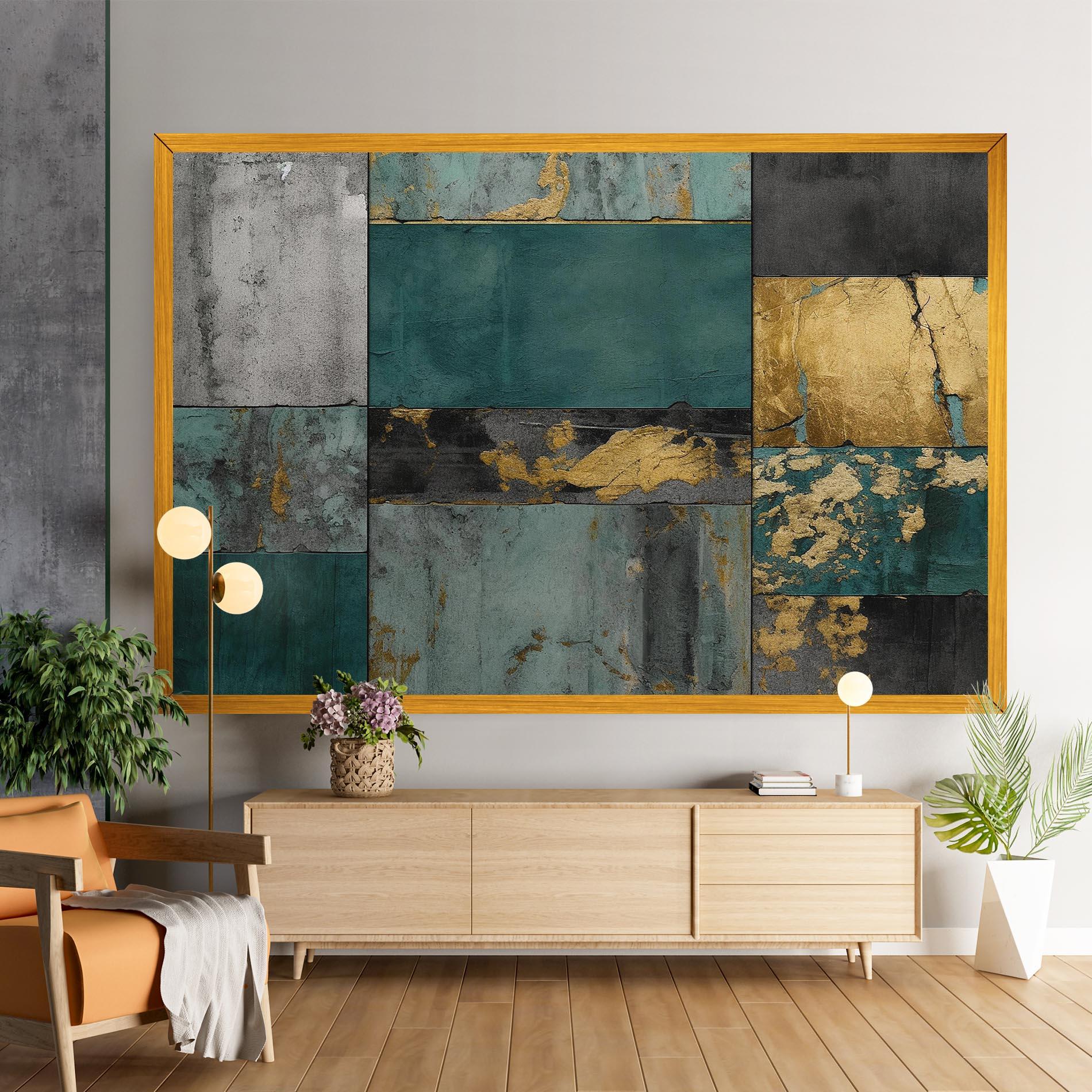Leinwandbild Golden Green Painting mockup 9