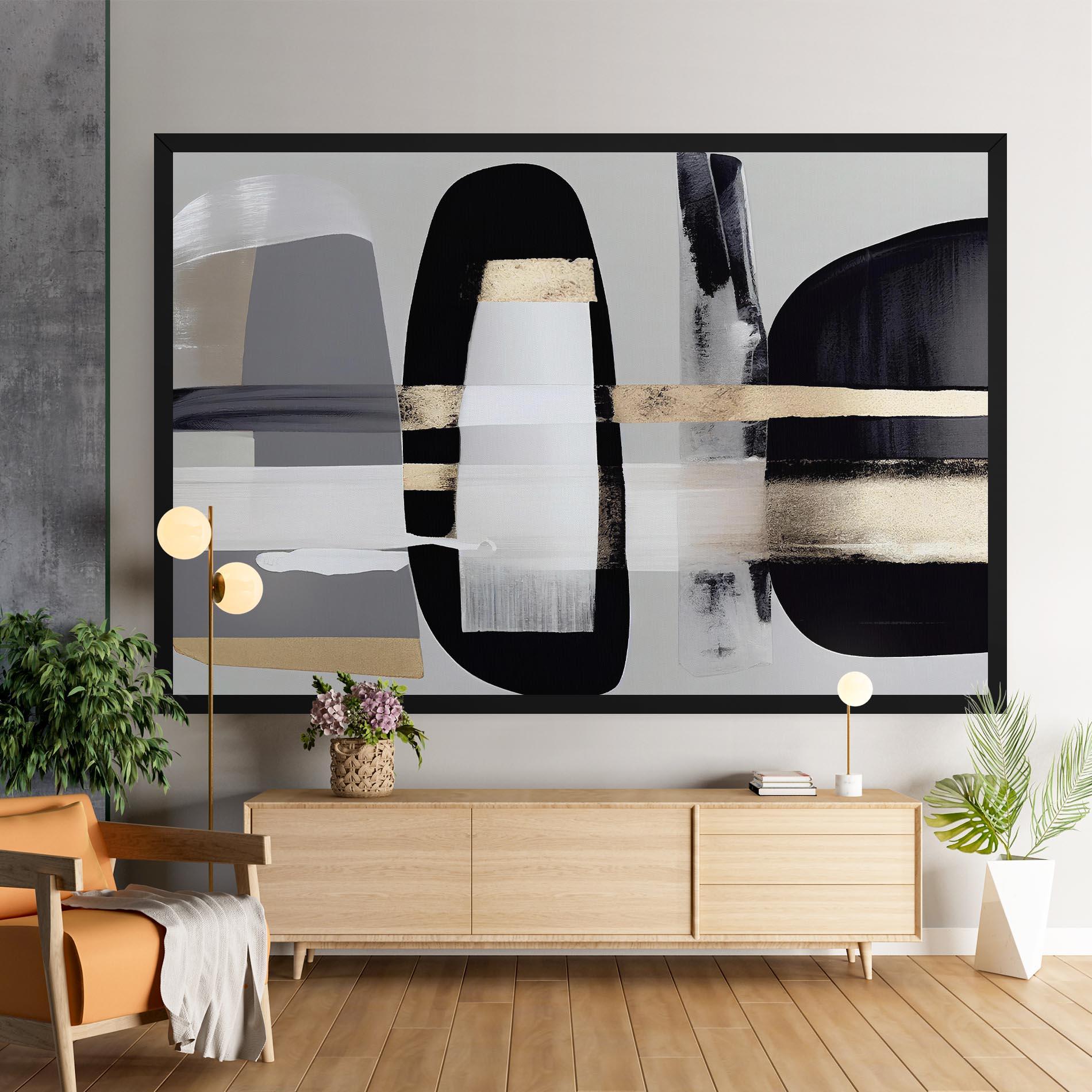Leinwandbild Abstract Gold Painting With Black mockup 9