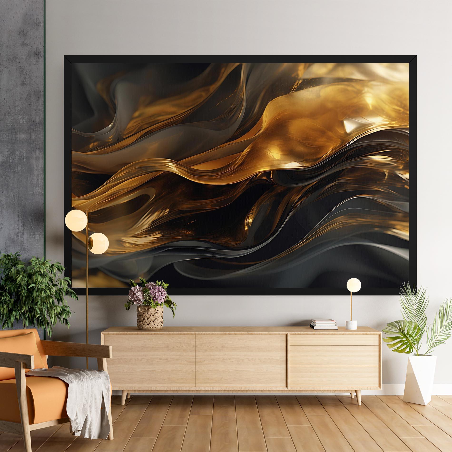 Leinwandbild Gold With Black Wave mockup 9