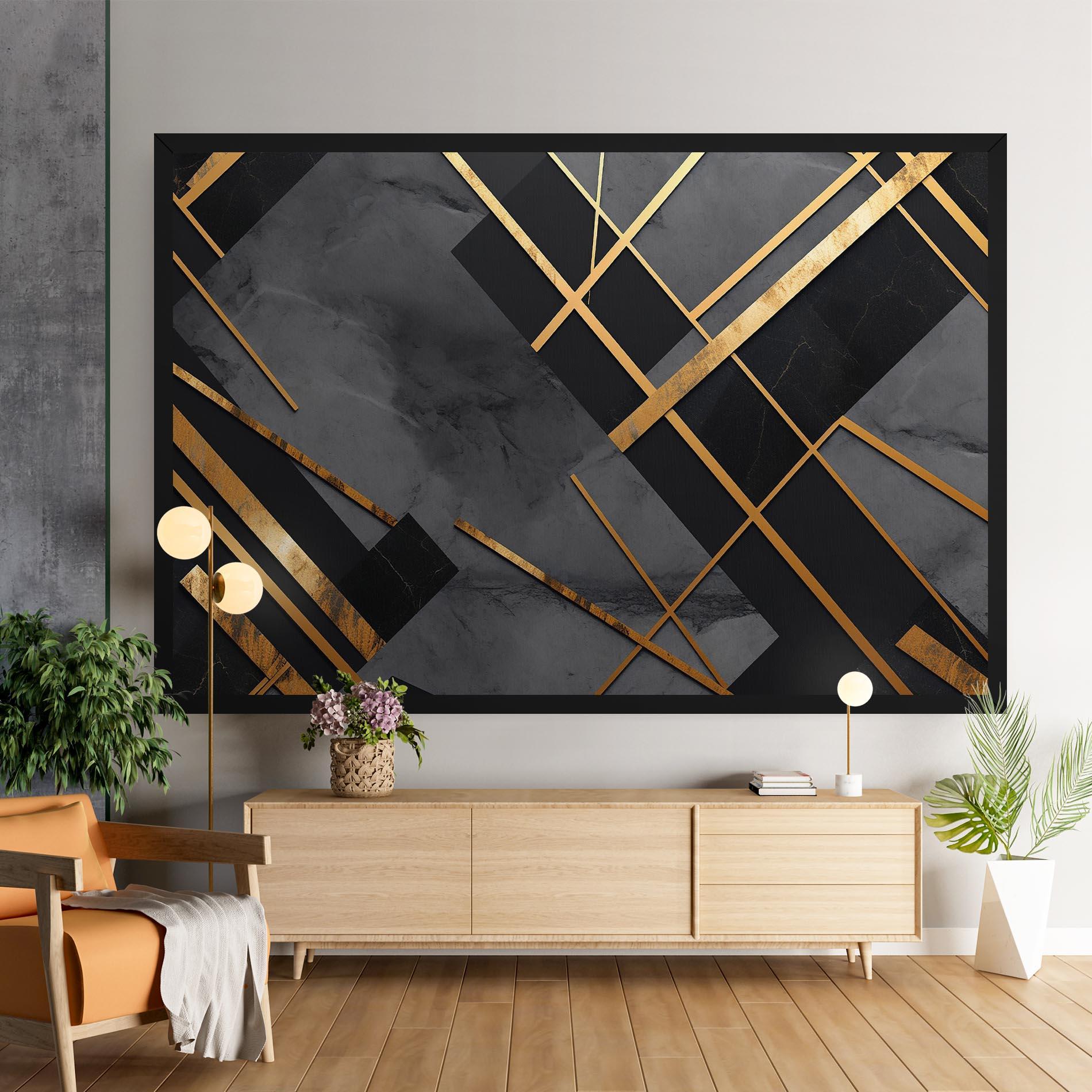 Leinwandbild Grey Painting With Gold Lines mockup 9