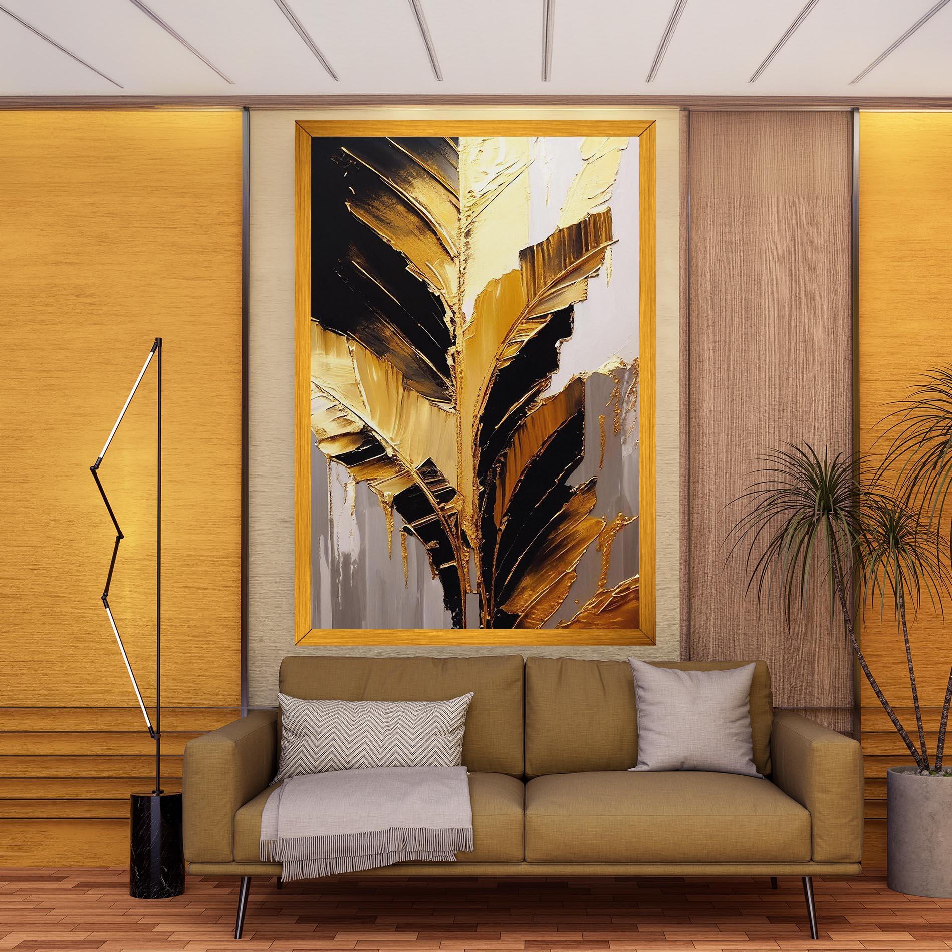 Leinwandbild Balck With Gold Leafs mockup 9