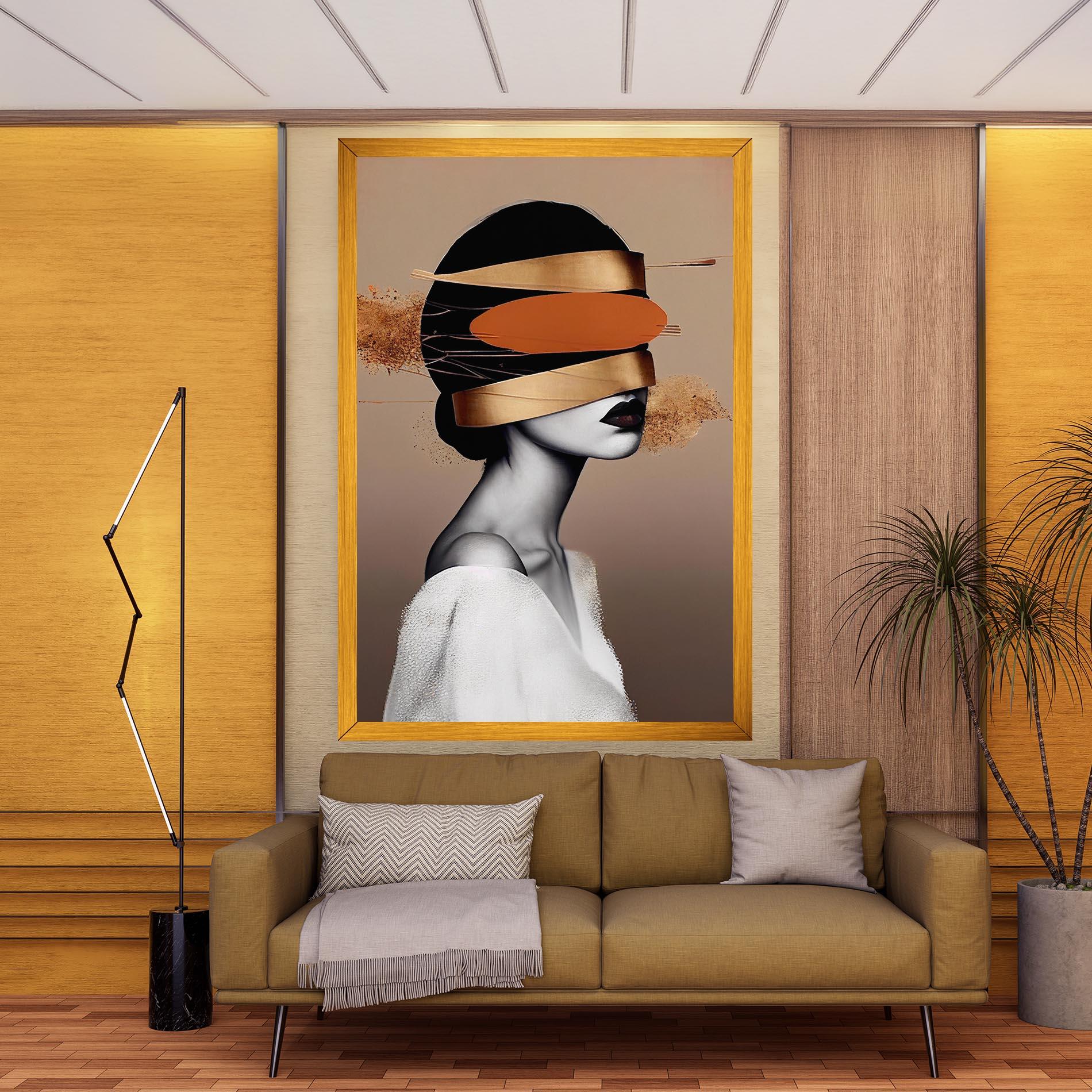 Leinwandbild Woman With Gold Lines mockup 9