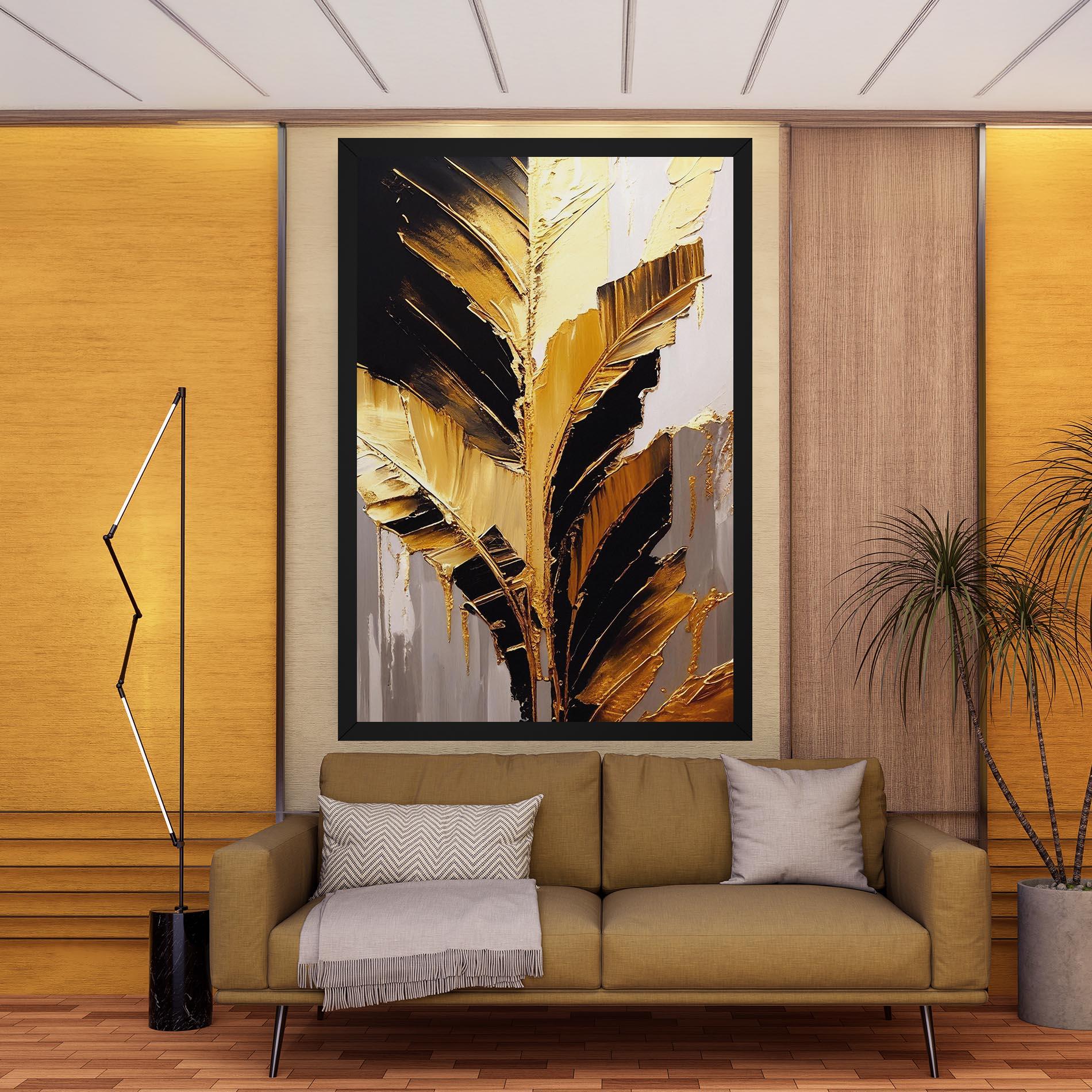 Leinwandbild Balck With Gold Leafs mockup 9