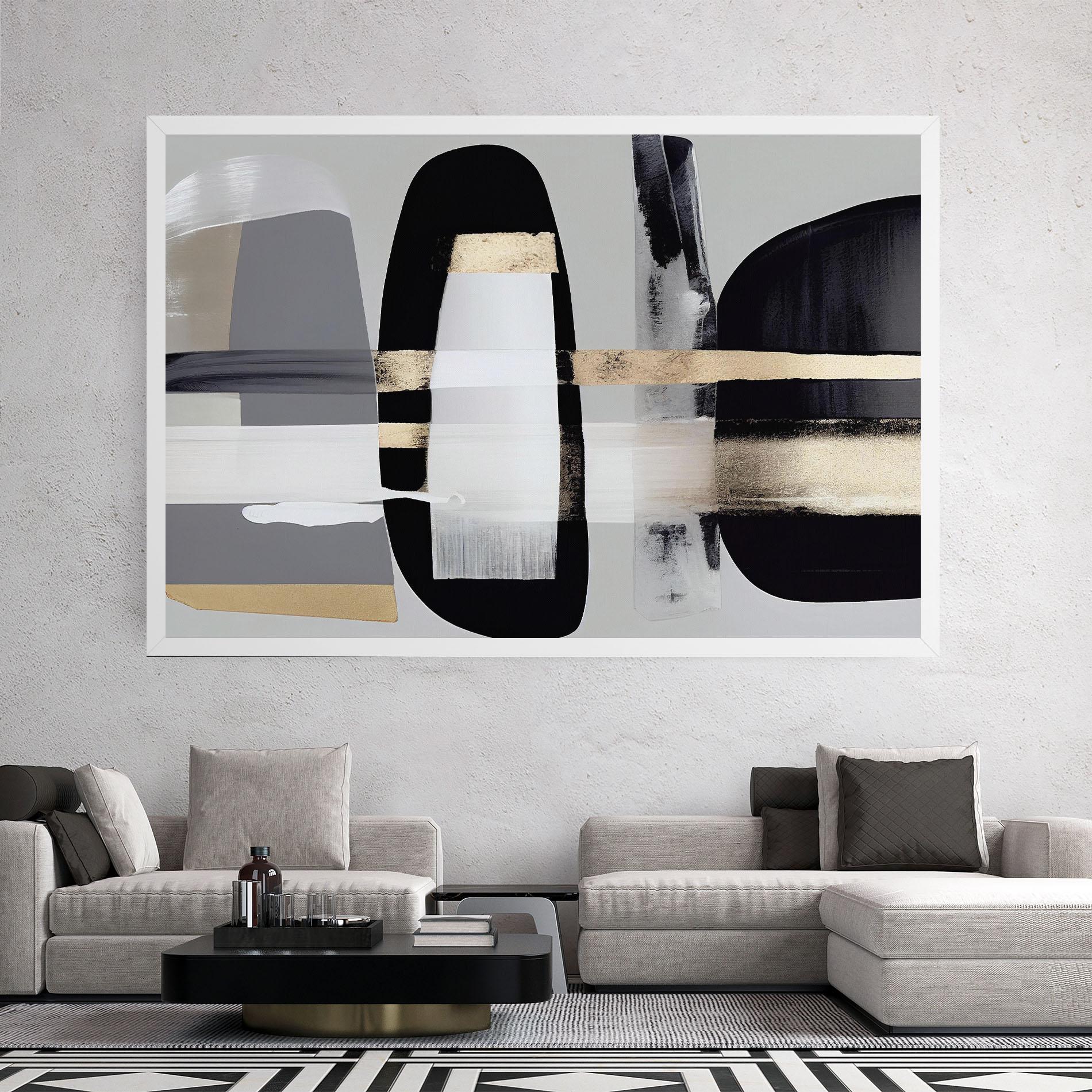 Leinwandbild Abstract Gold Painting With Black mockup 2