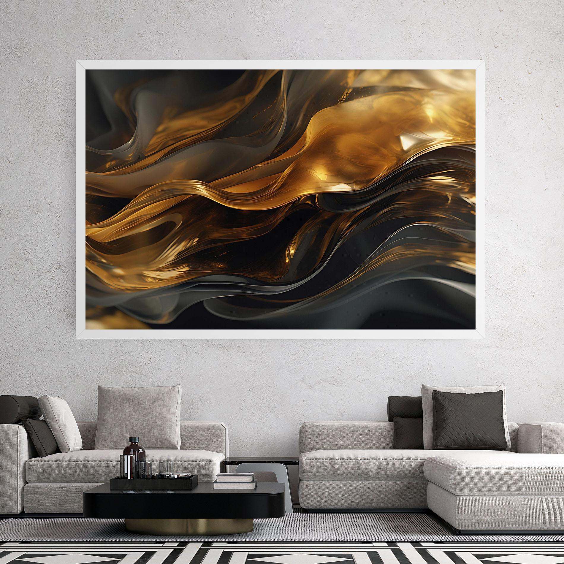 Leinwandbild Gold With Black Wave mockup 2