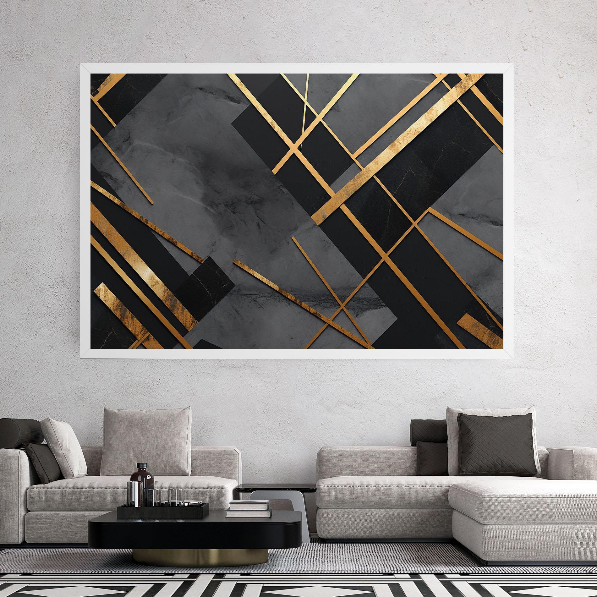 Leinwandbild Grey Painting With Gold Lines mockup 2