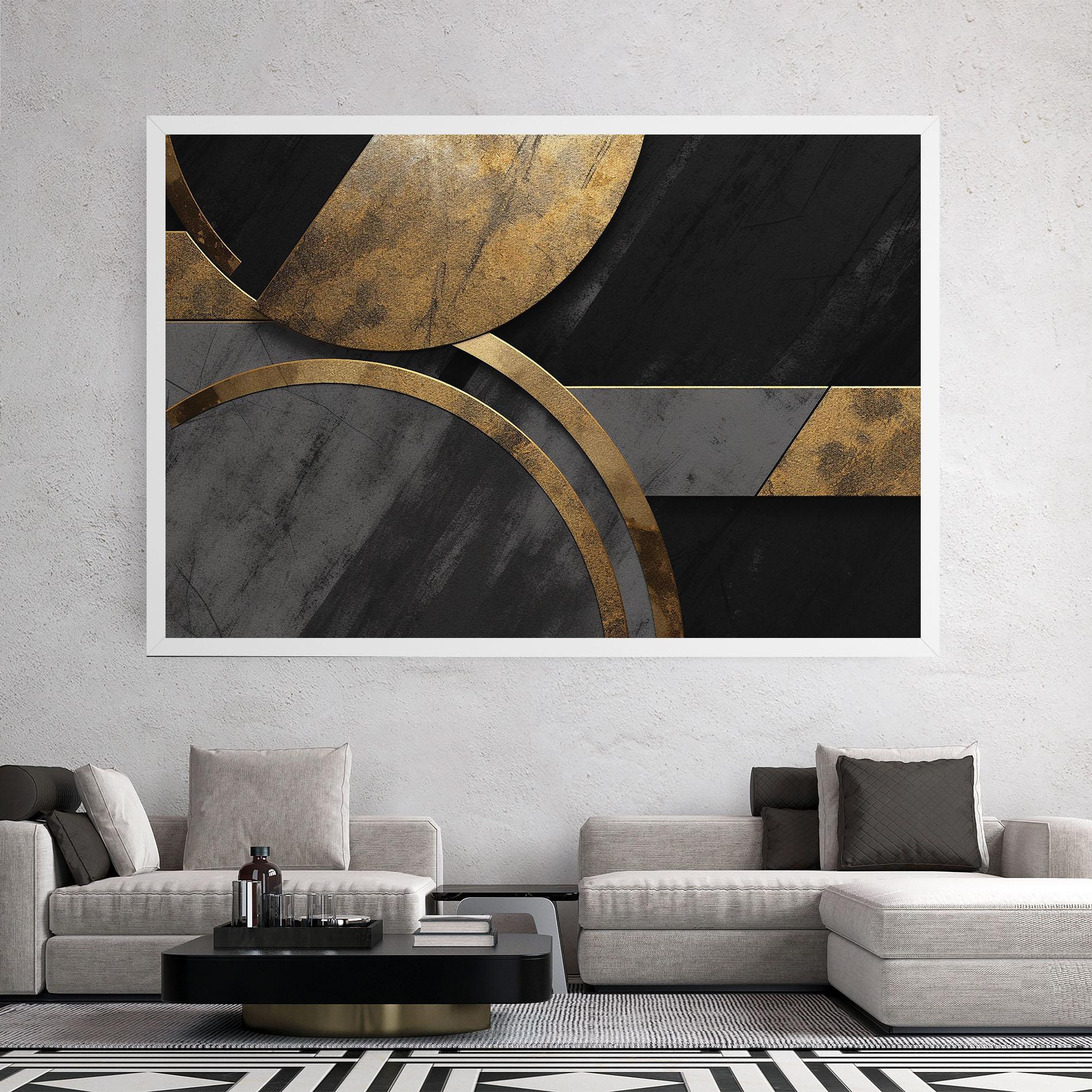 Leinwandbild Grey With Gold Painting mockup 2
