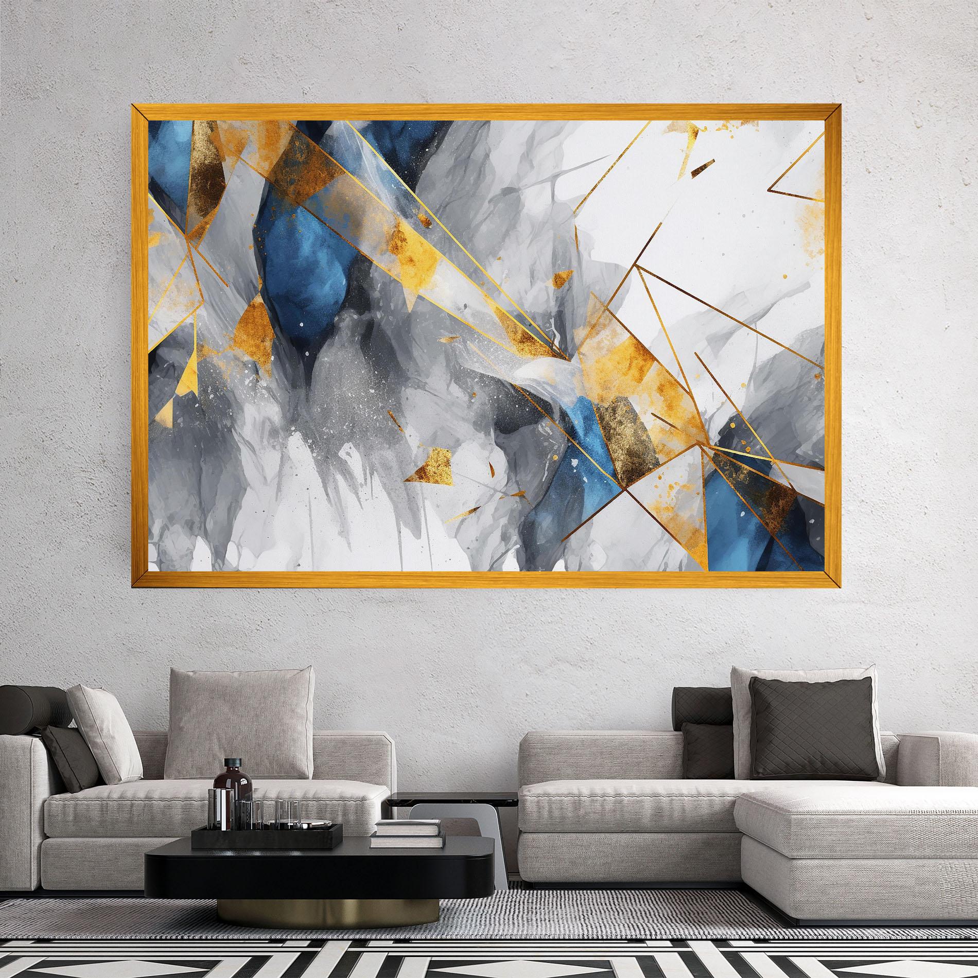 Leinwandbild Abstract Gold Blue Pattern mockup 2