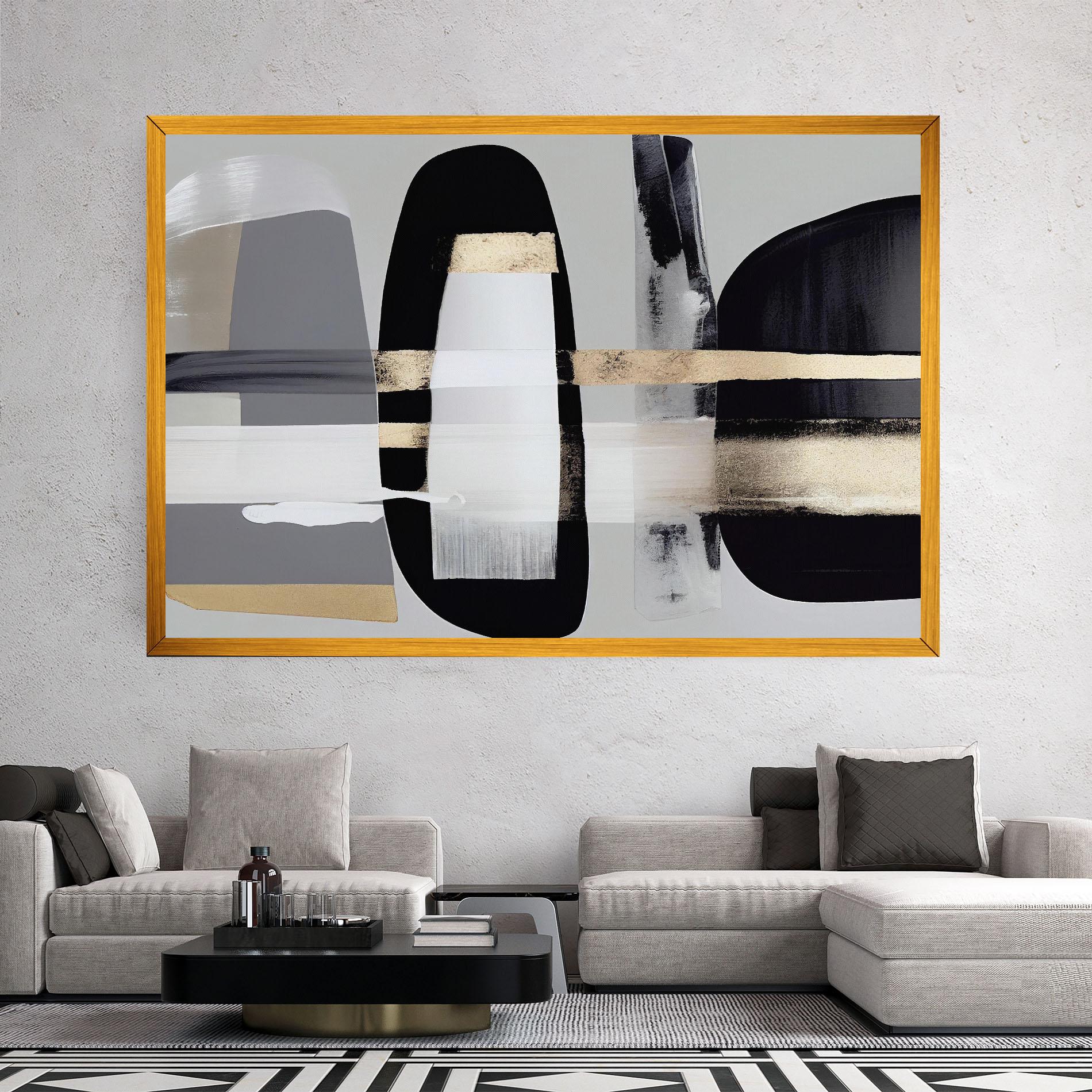 Leinwandbild Abstract Gold Painting With Black mockup 2