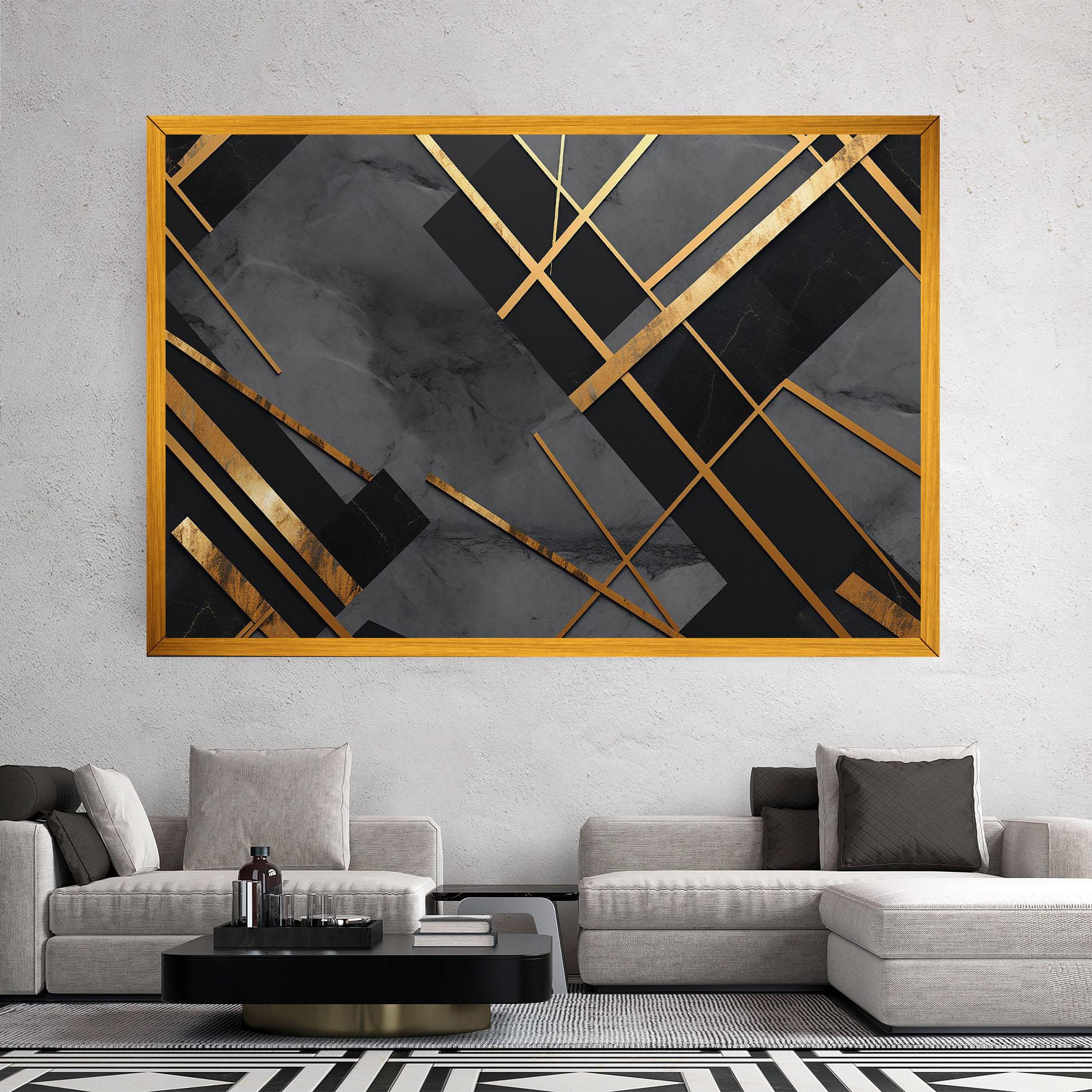 Leinwandbild Grey Painting With Gold Lines mockup 2