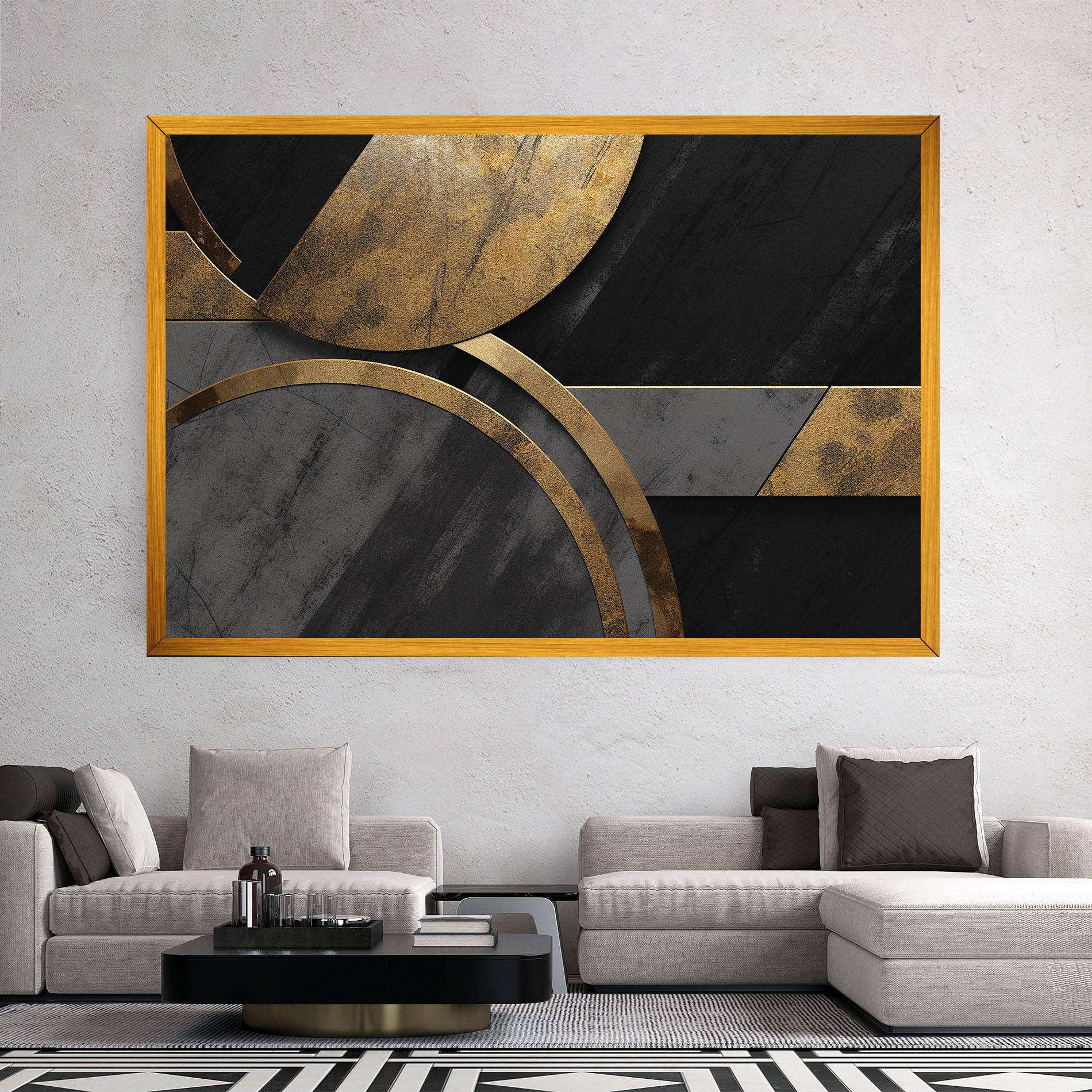 Leinwandbild Grey With Gold Painting mockup 2