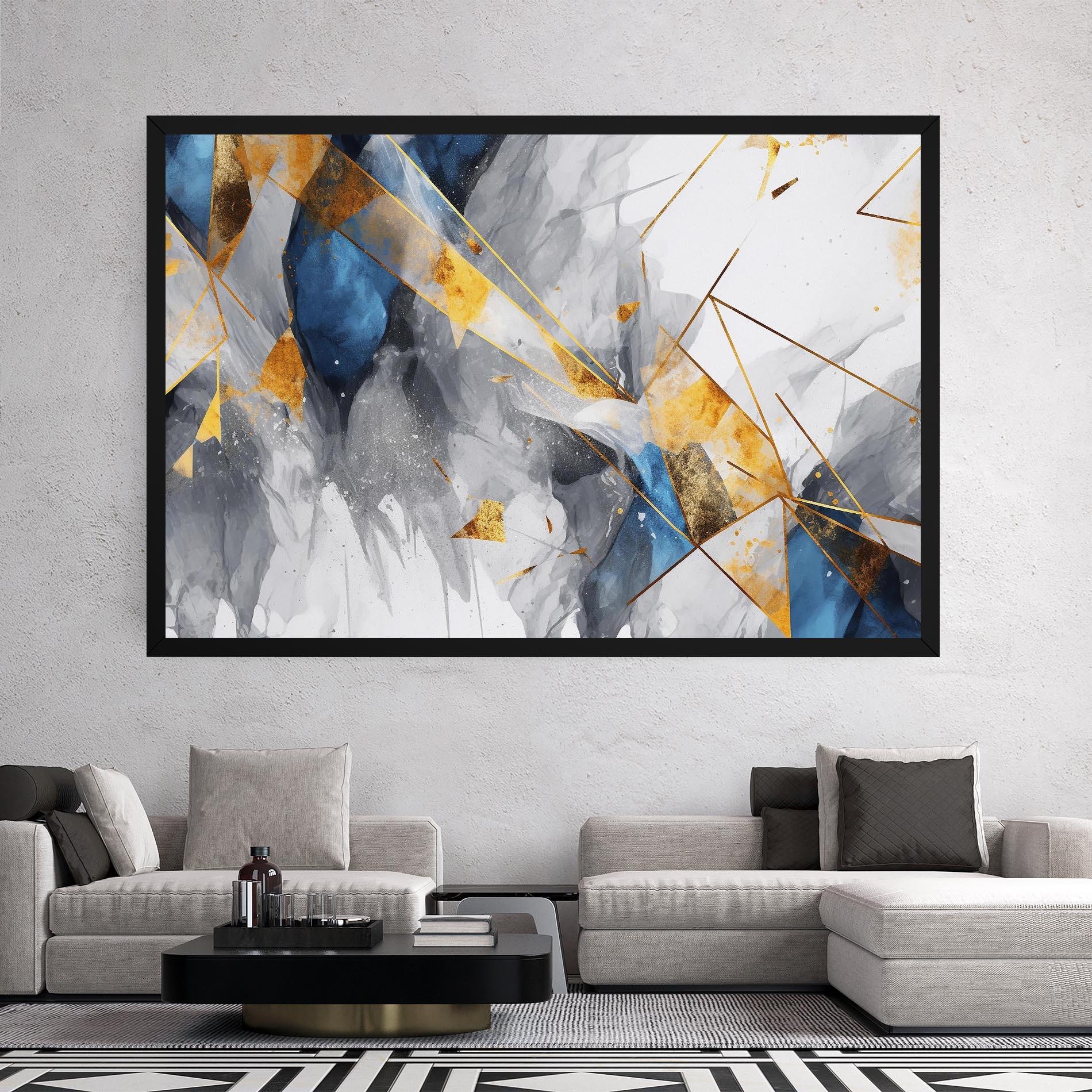 Leinwandbild Abstract Gold Blue Pattern mockup 2