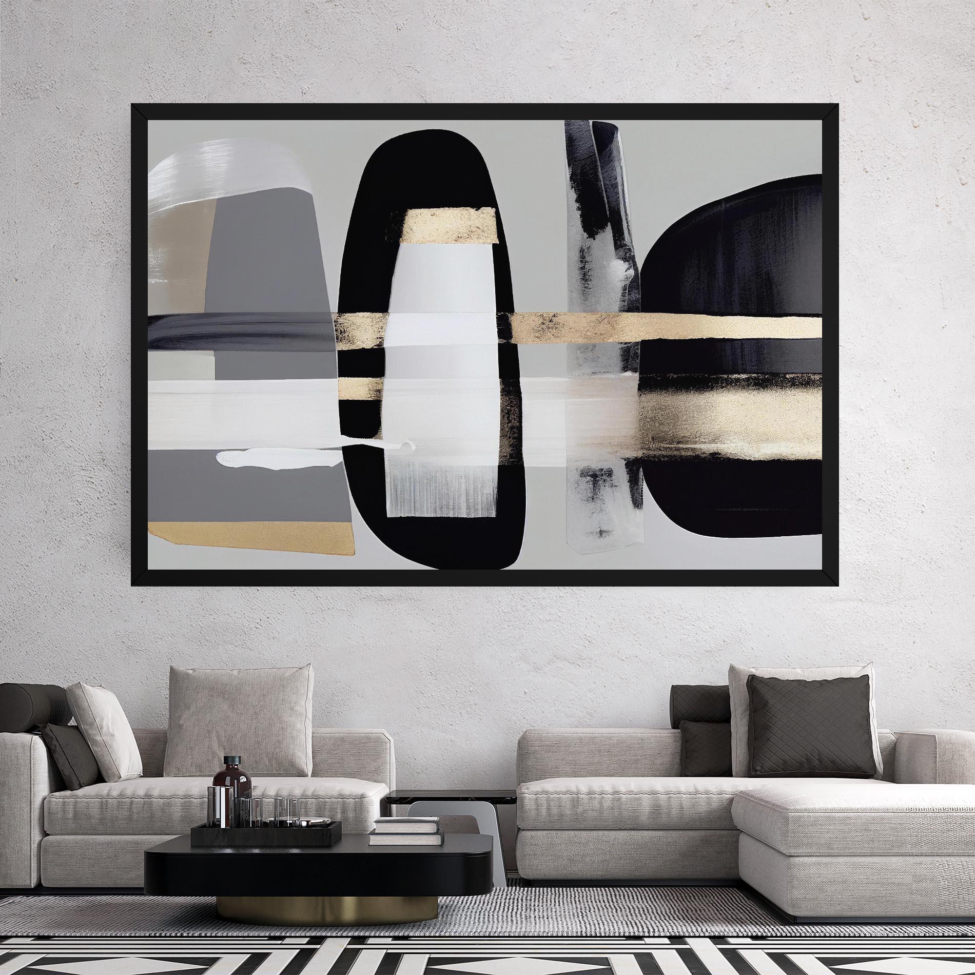 Leinwandbild Abstract Gold Painting With Black mockup 2