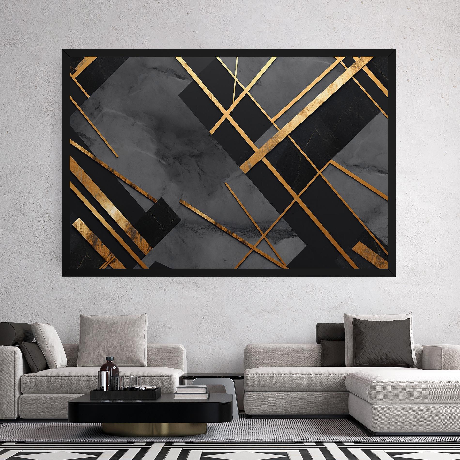 Leinwandbild Grey Painting With Gold Lines mockup 2