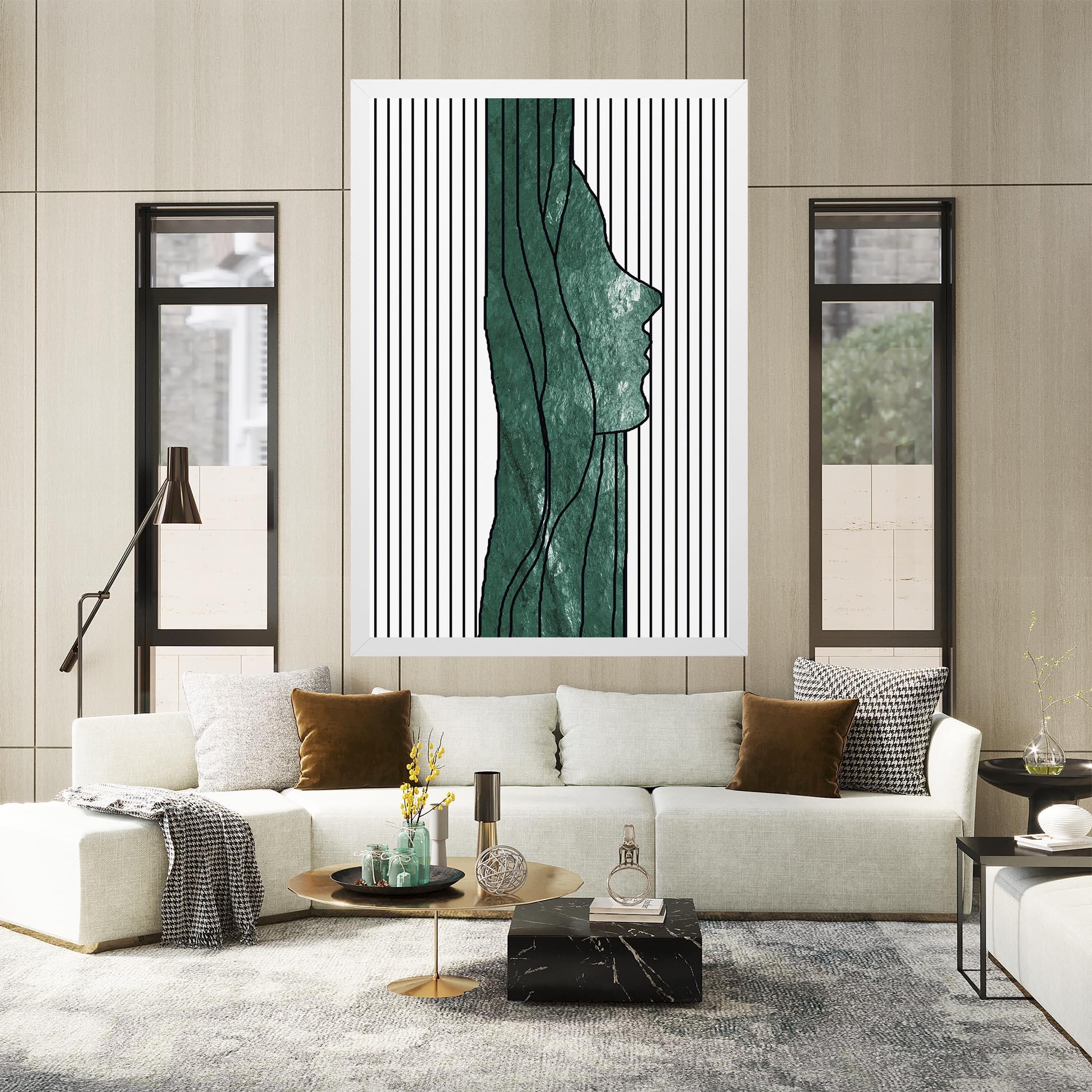 Leinwandbild Abstract Green Face mockup 2