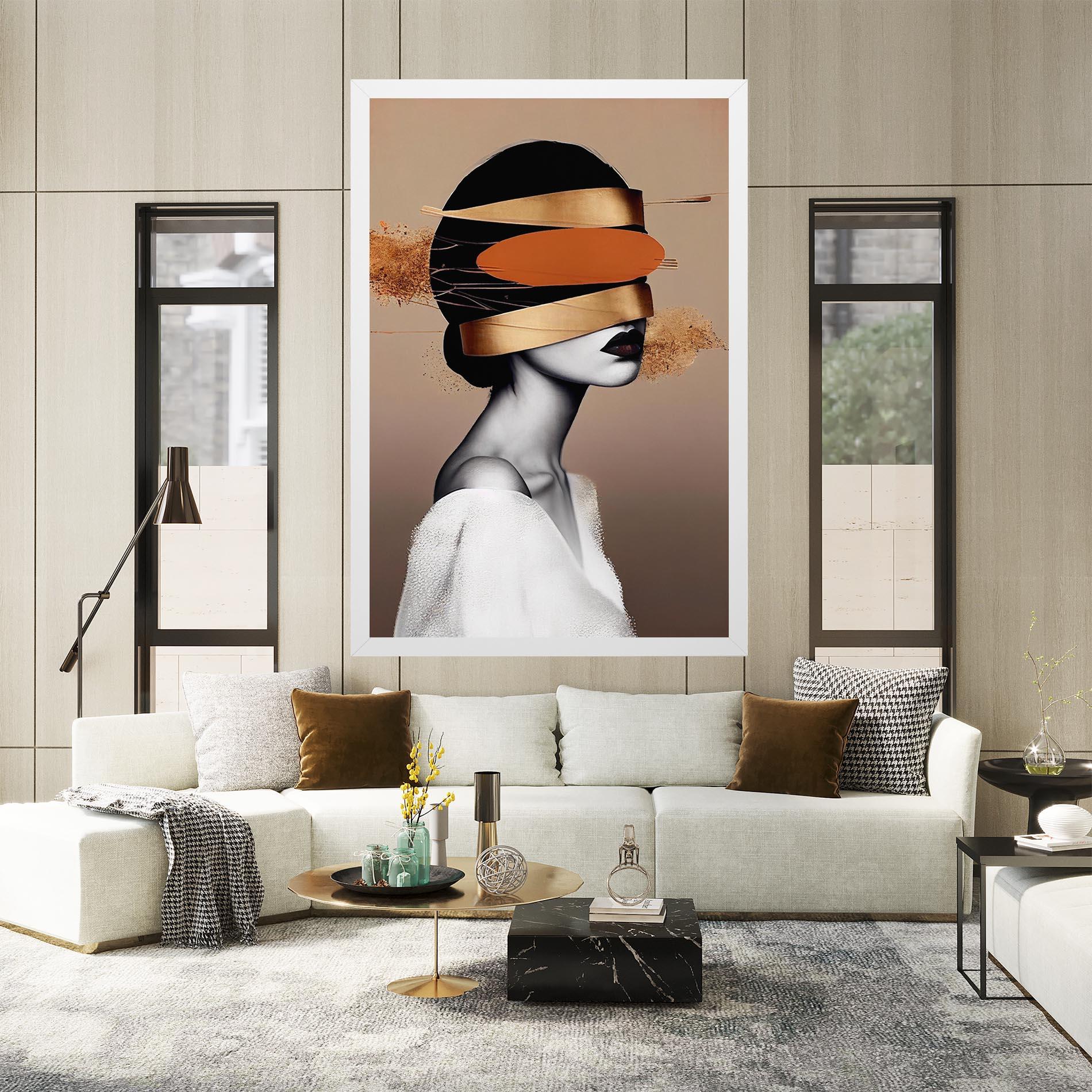 Leinwandbild Woman With Gold Lines mockup 2