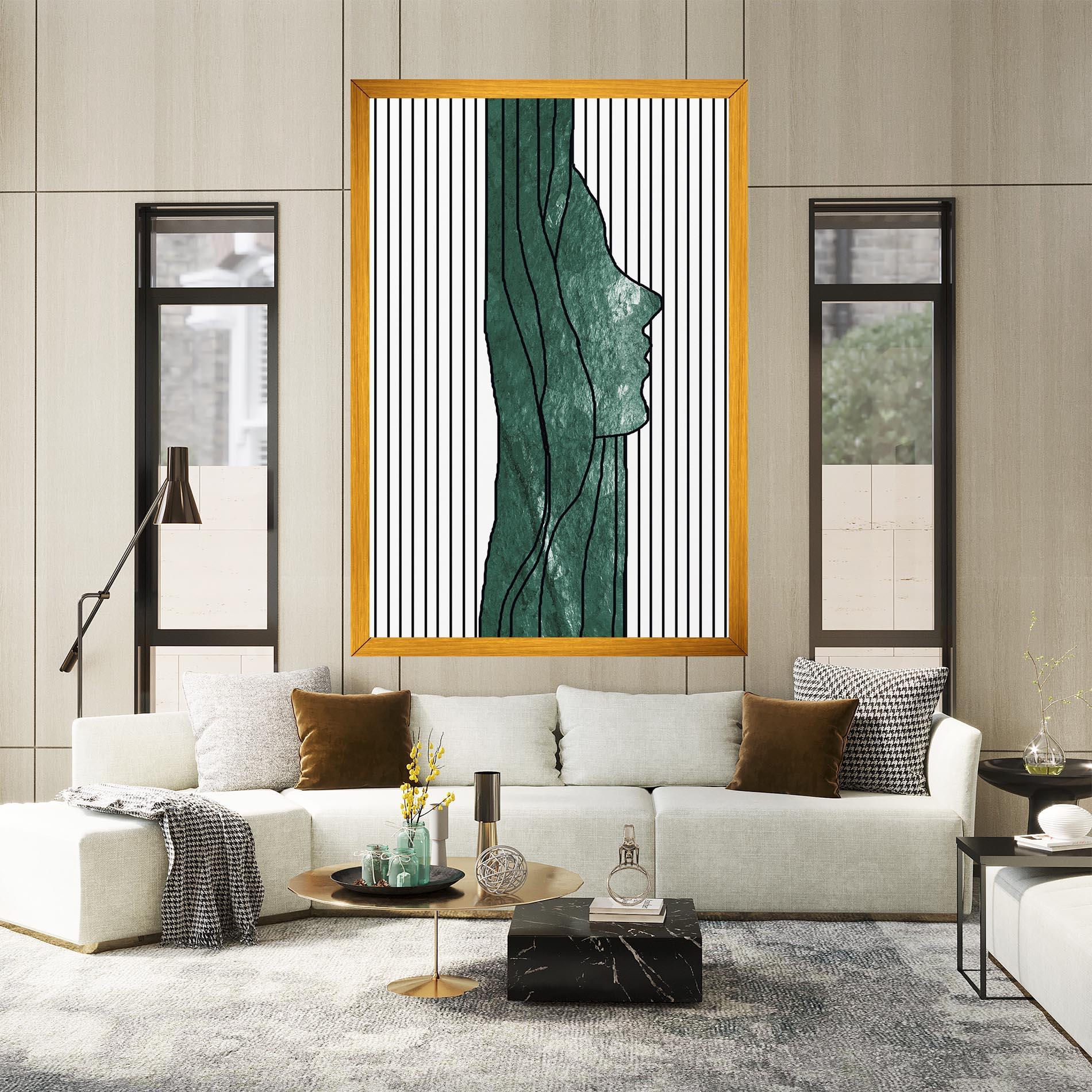 Leinwandbild Abstract Green Face mockup 2