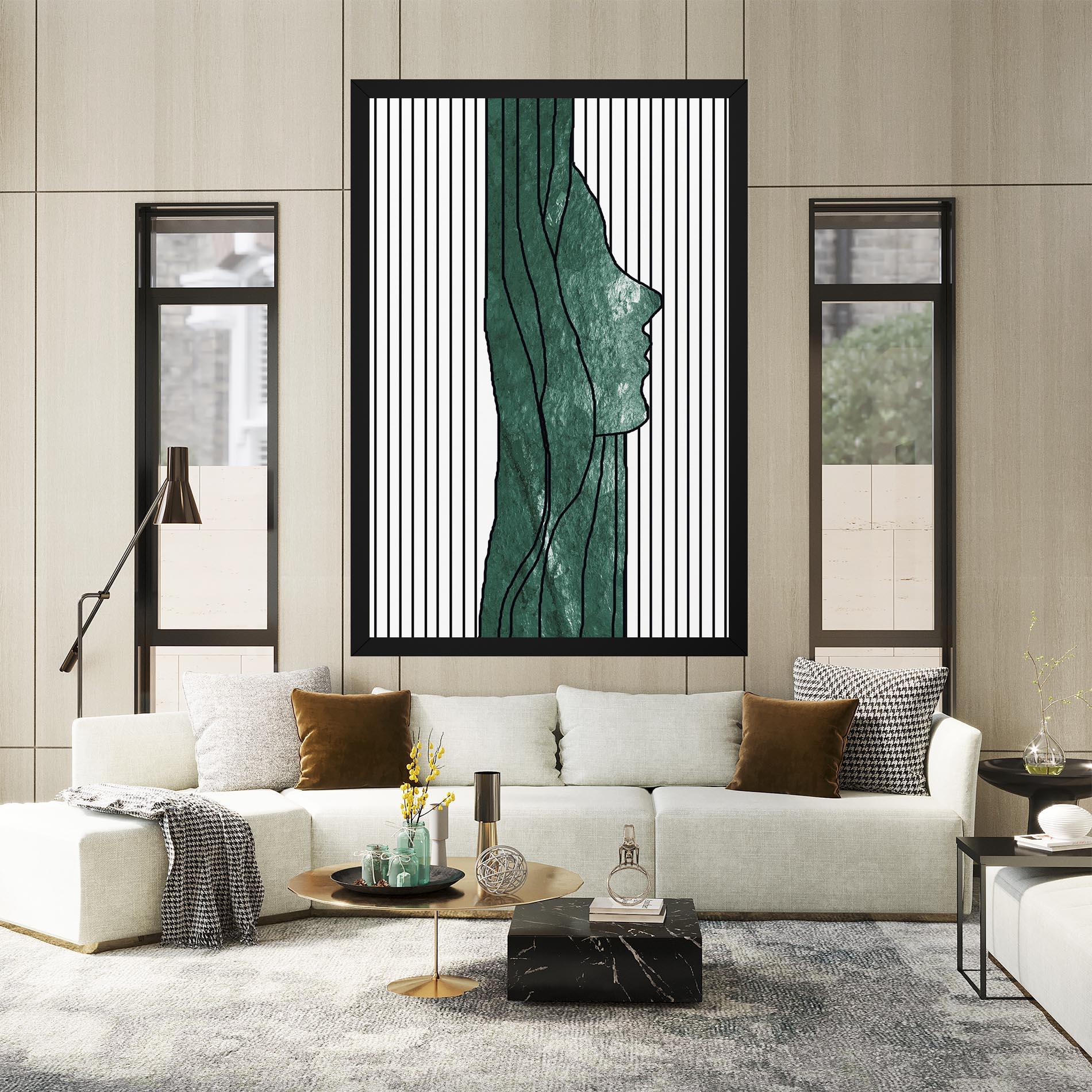 Leinwandbild Abstract Green Face mockup 2