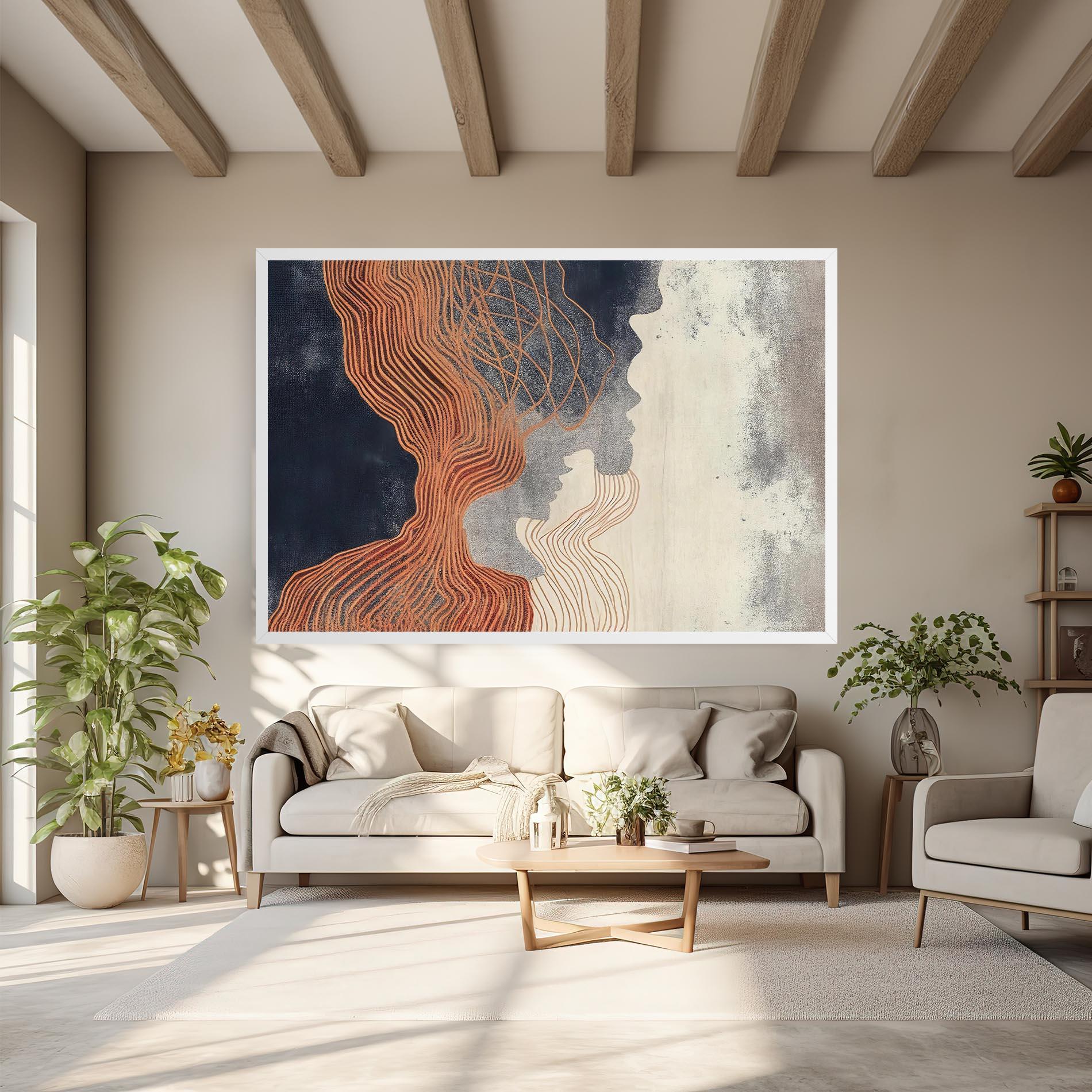 Leinwandbild Orange Lines On Blue mockup 6