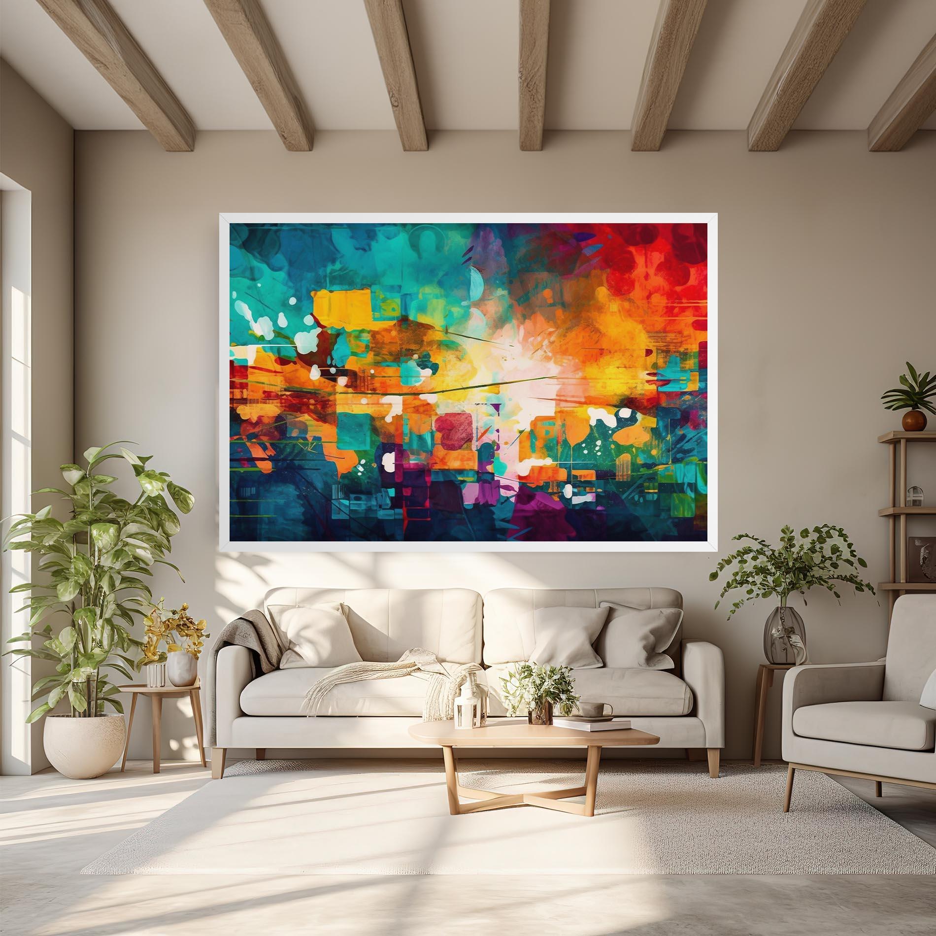 Leinwandbild Vibrant Colors On Blue Background mockup 6