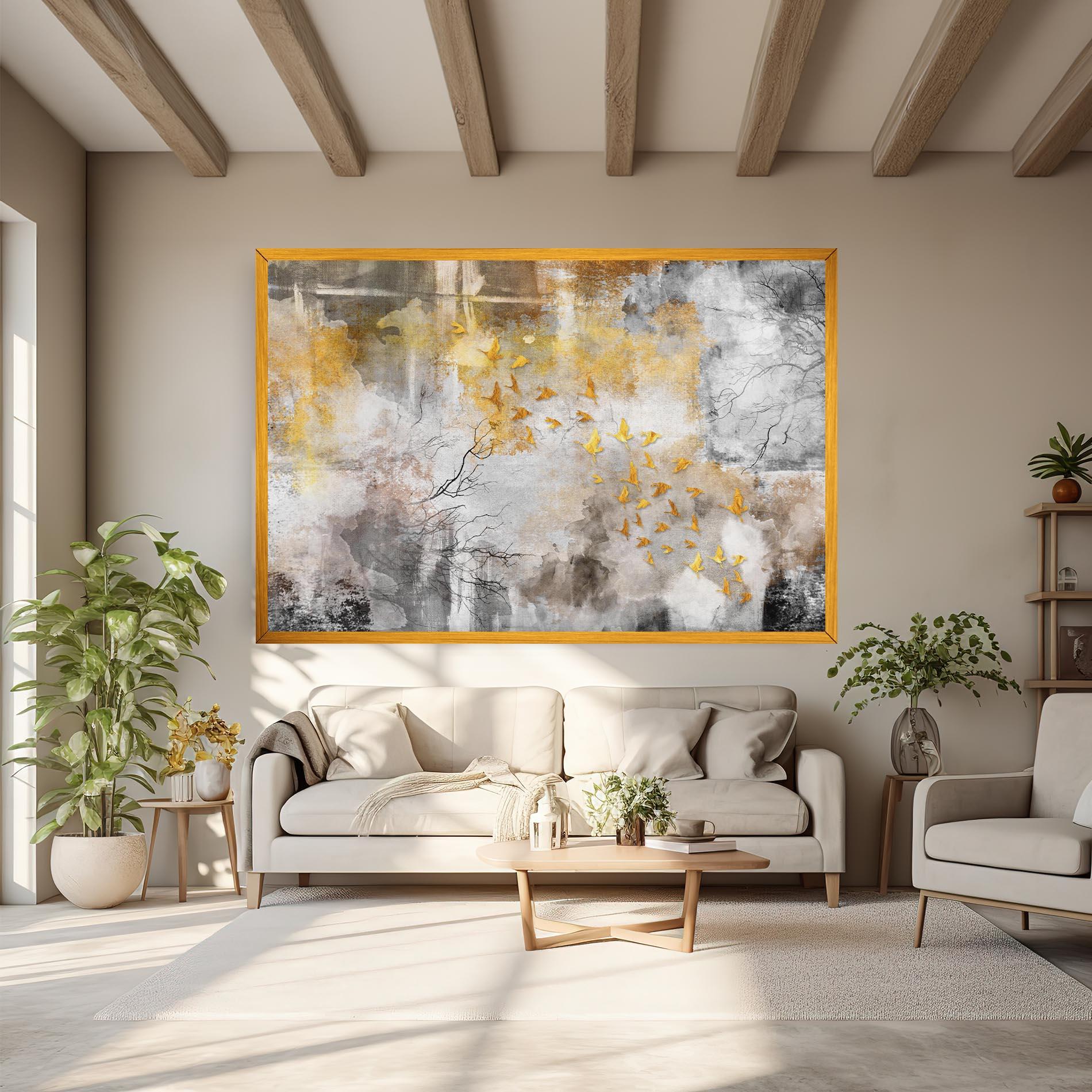 Leinwandbild Gold Birds Flying mockup 6