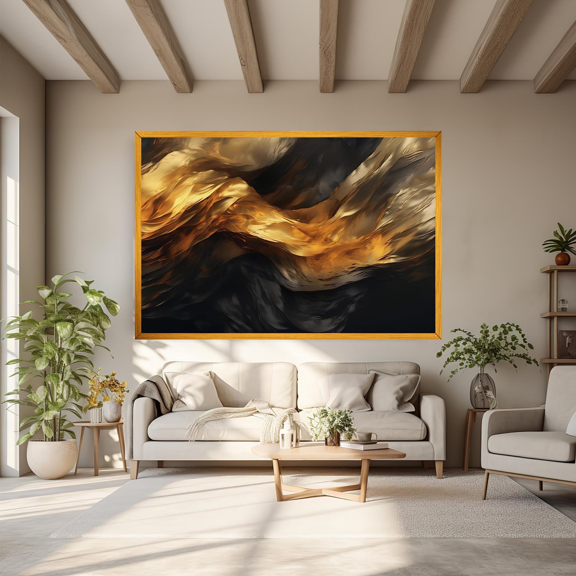 Leinwandbild Golden Waves With Black mockup 6
