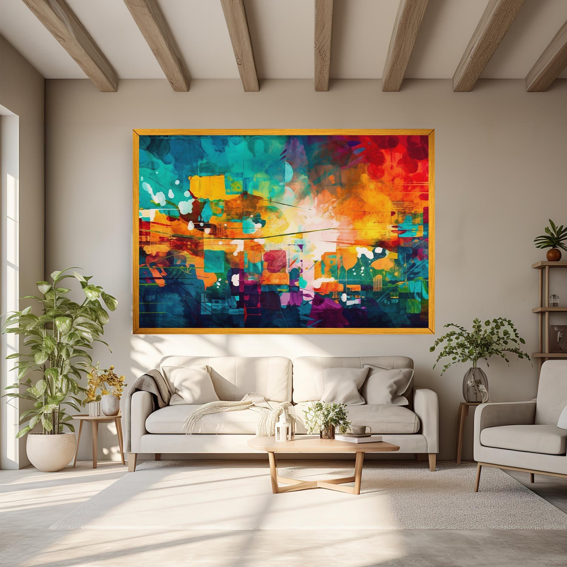 Leinwandbild Vibrant Colors On Blue Background mockup 6