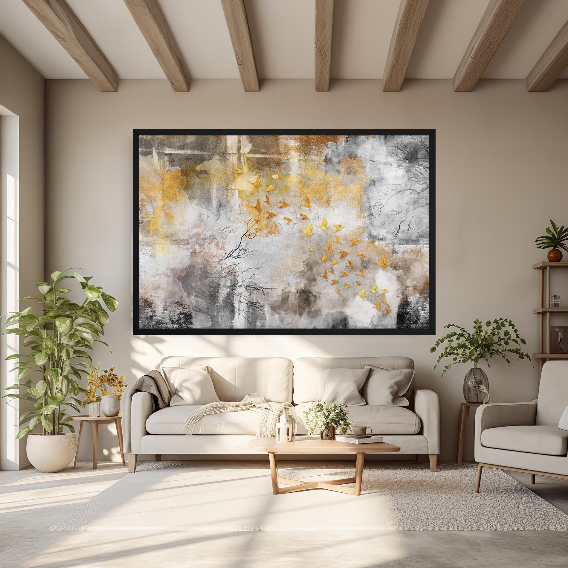 Leinwandbild Gold Birds Flying mockup 6