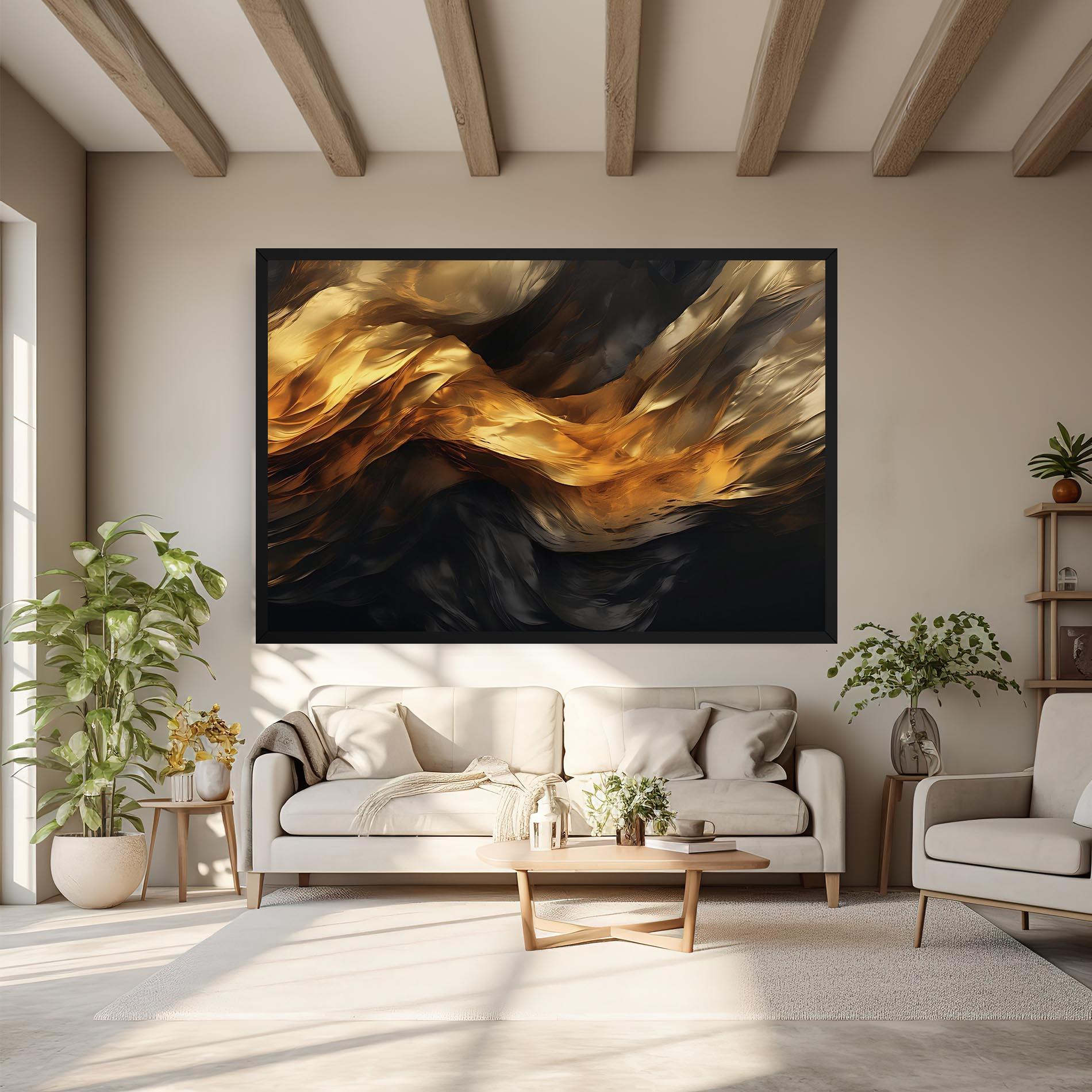 Leinwandbild Golden Waves With Black mockup 6