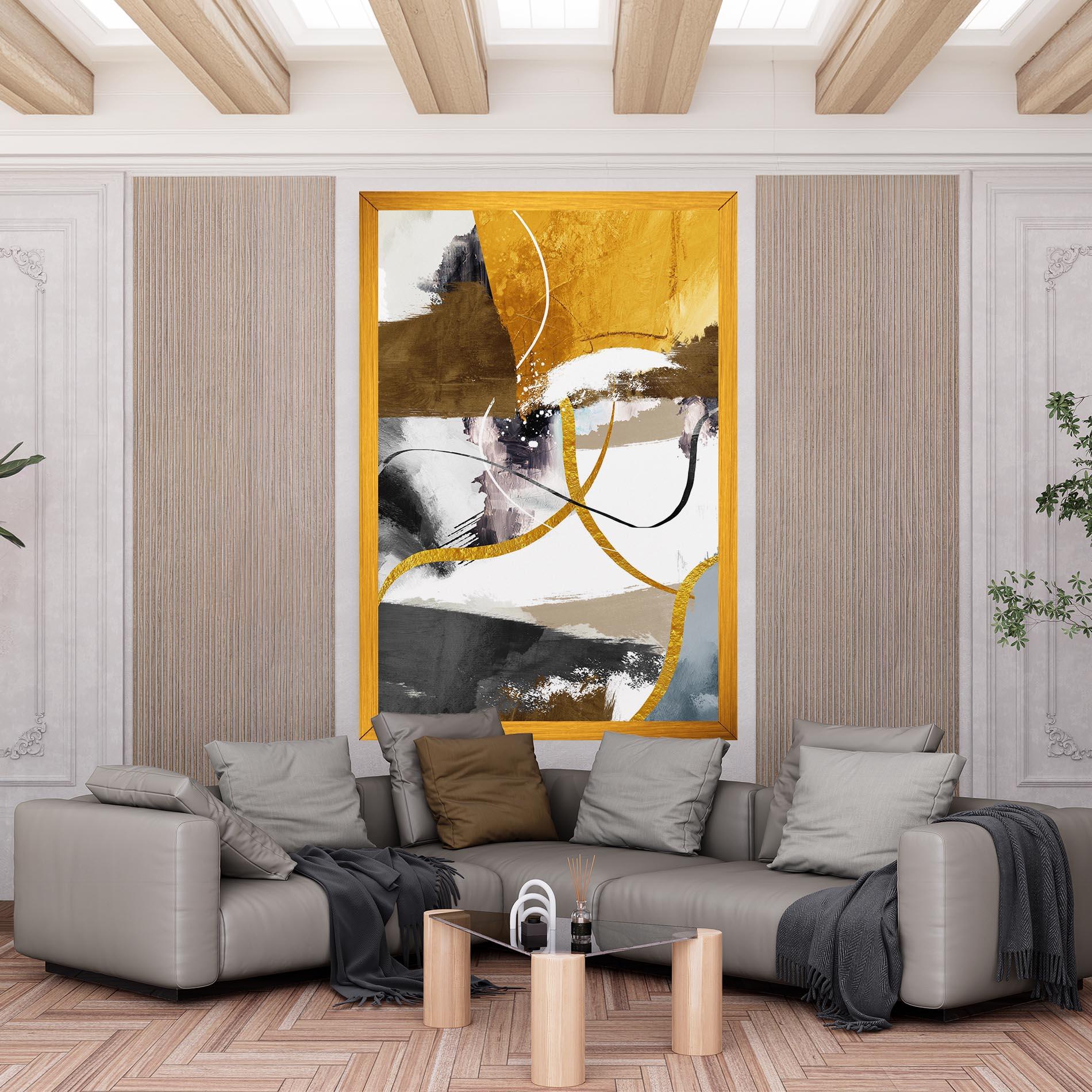 Leinwandbild Chaotic Golden Painting mockup 6