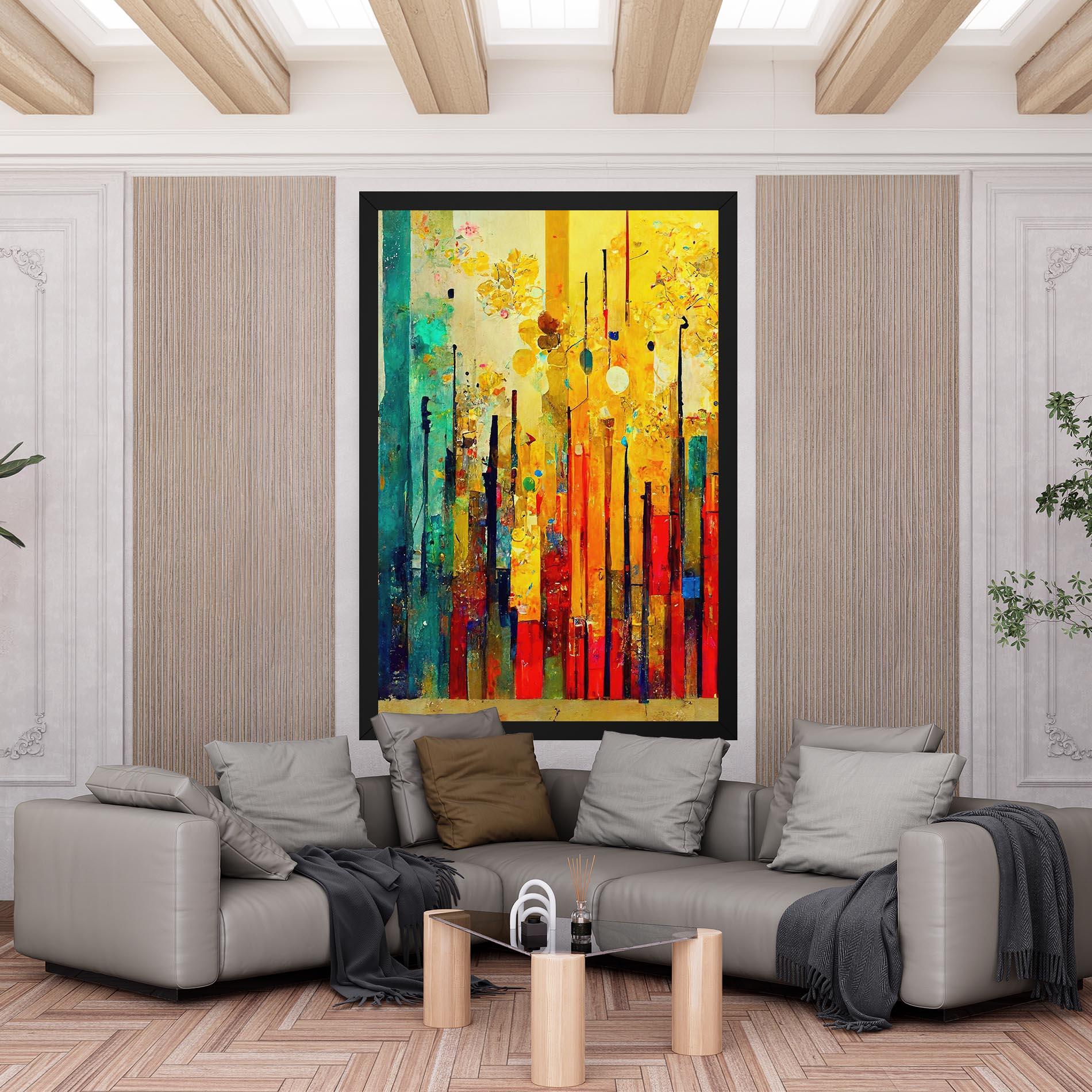 Leinwandbild Black Lines On Yellow Light mockup 6