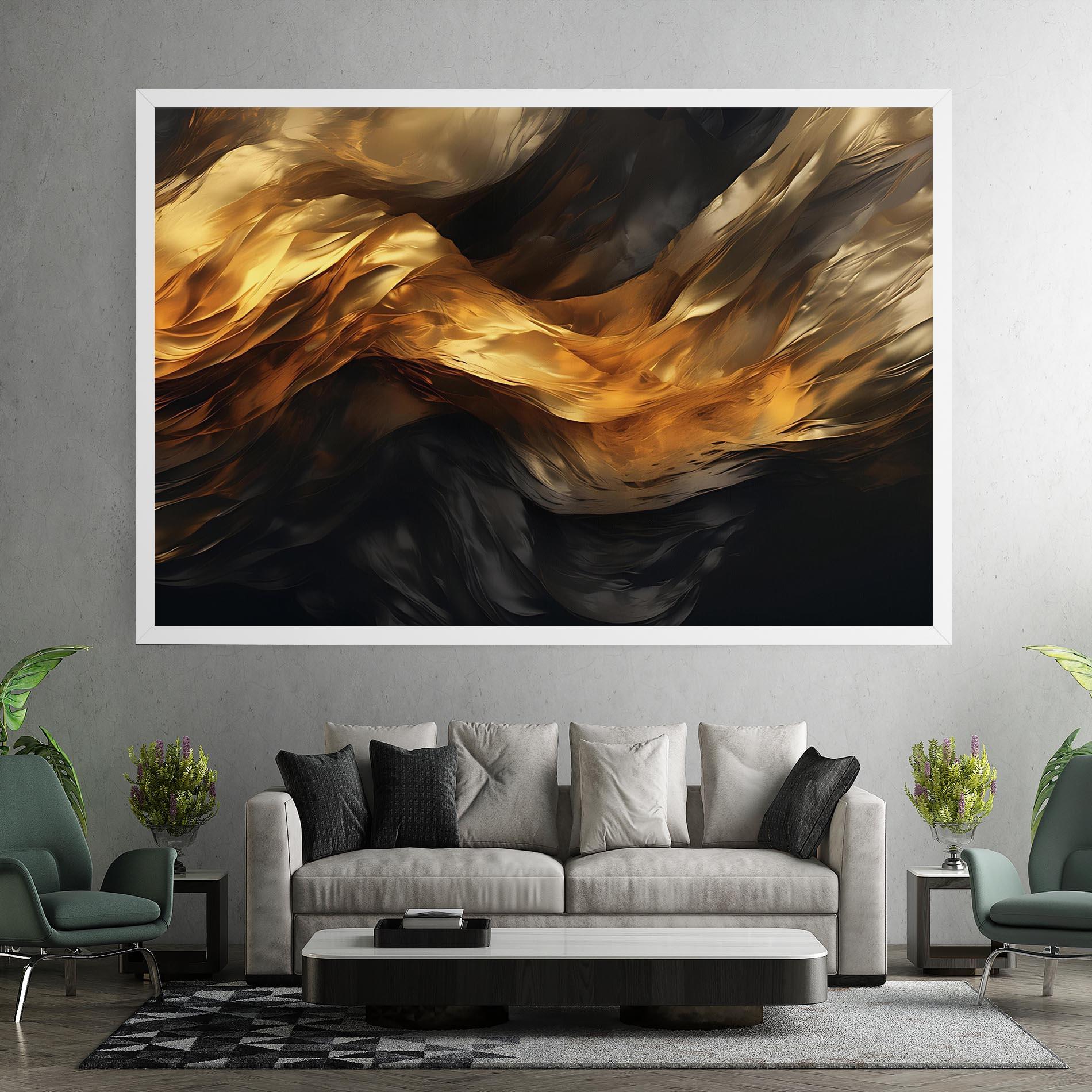 Leinwandbild Golden Waves With Black mockup 7