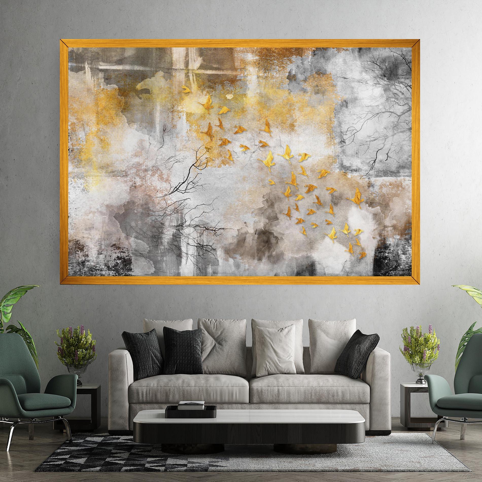 Leinwandbild Gold Birds Flying mockup 7