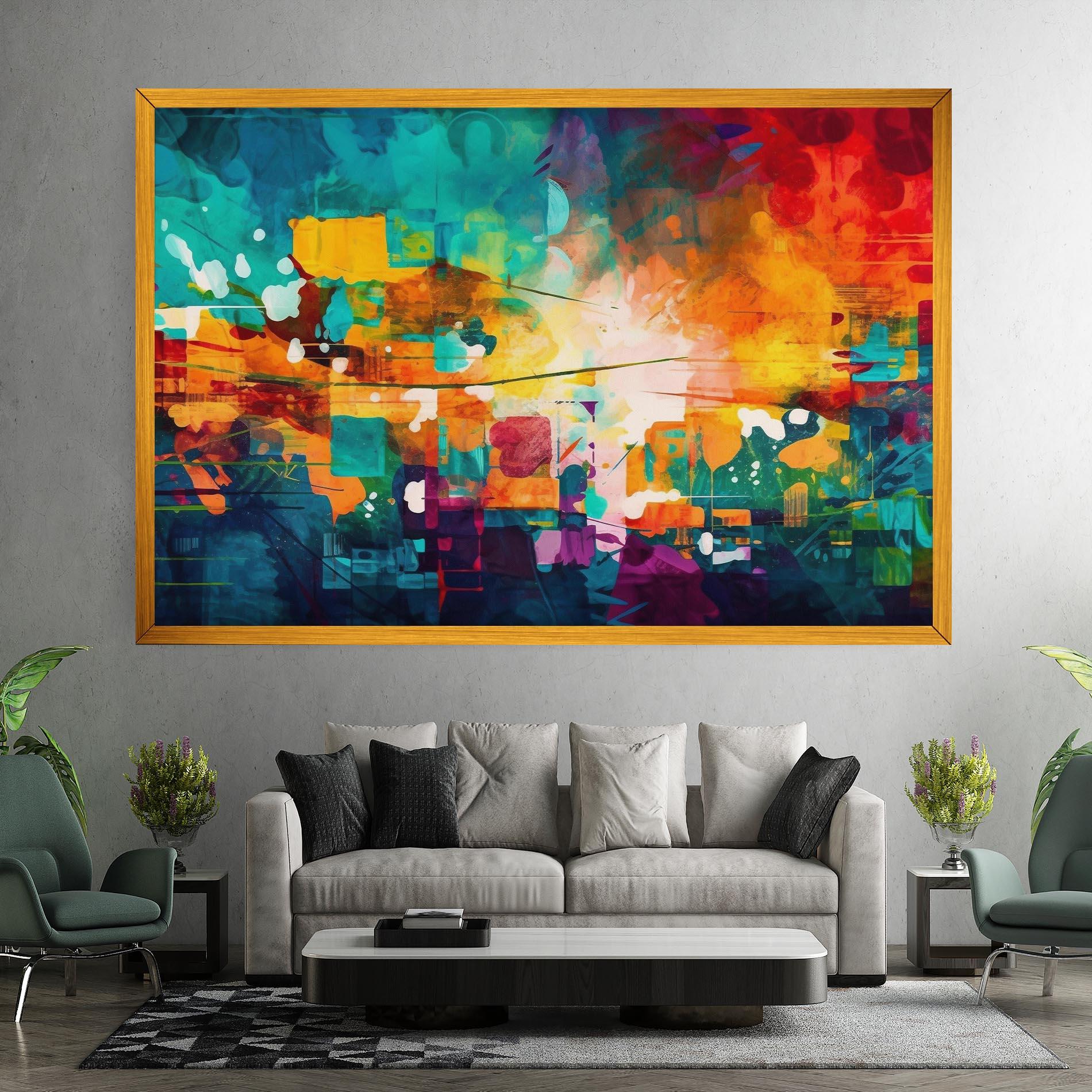 Leinwandbild Vibrant Colors On Blue Background mockup 7