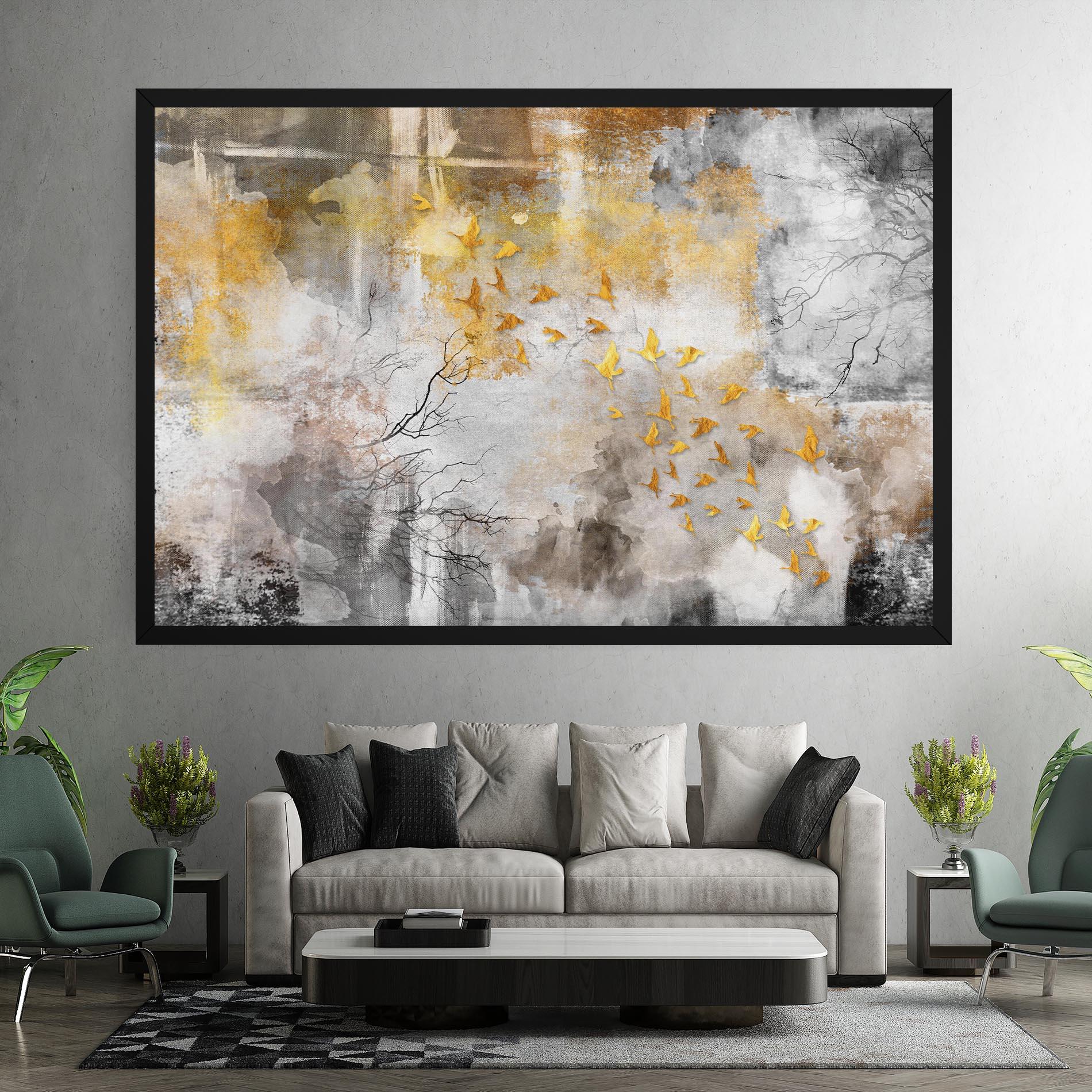 Leinwandbild Gold Birds Flying mockup 7