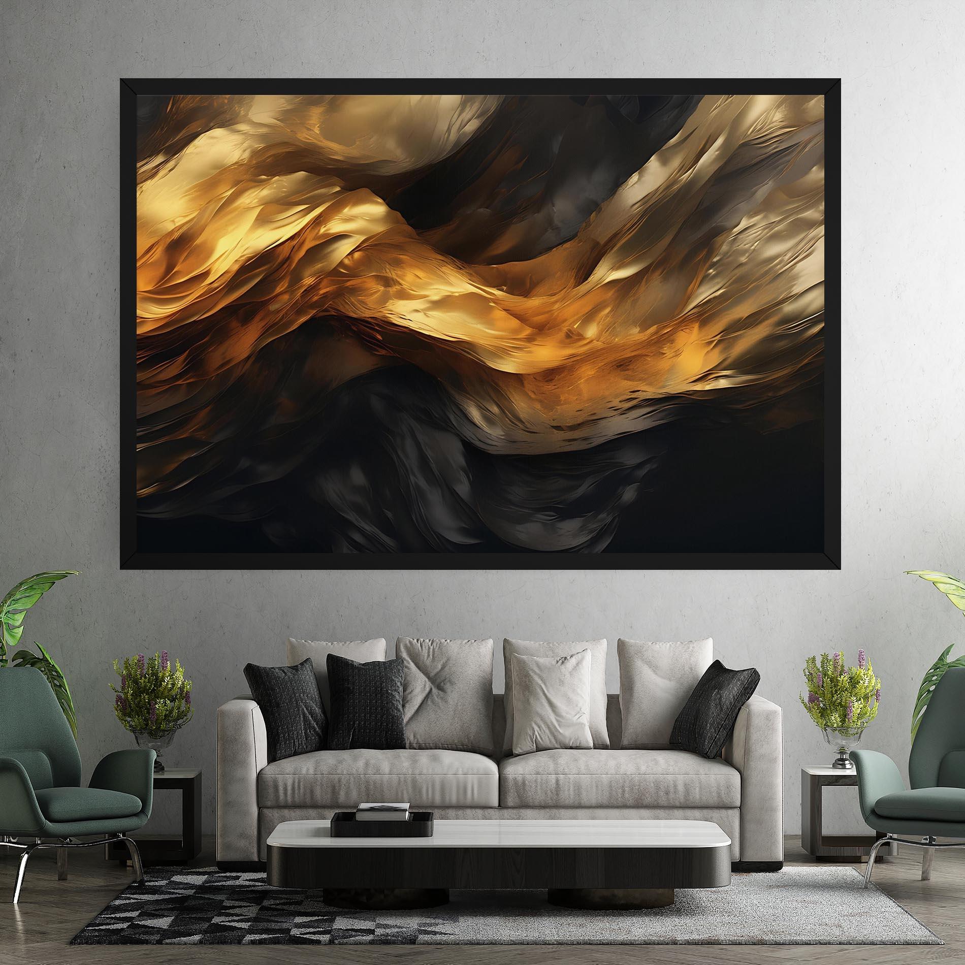 Leinwandbild Golden Waves With Black mockup 7